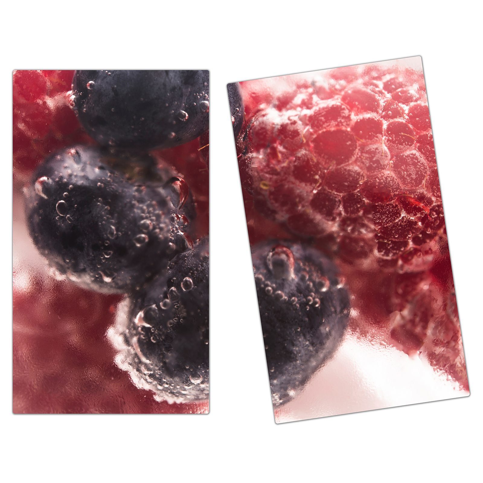 Primedeco Herd-Abdeckplatte Herdabdeckplatte Spritzschutz aus Glas Gefrorene Beeren mit Tropfen, Glas, (2 tlg)