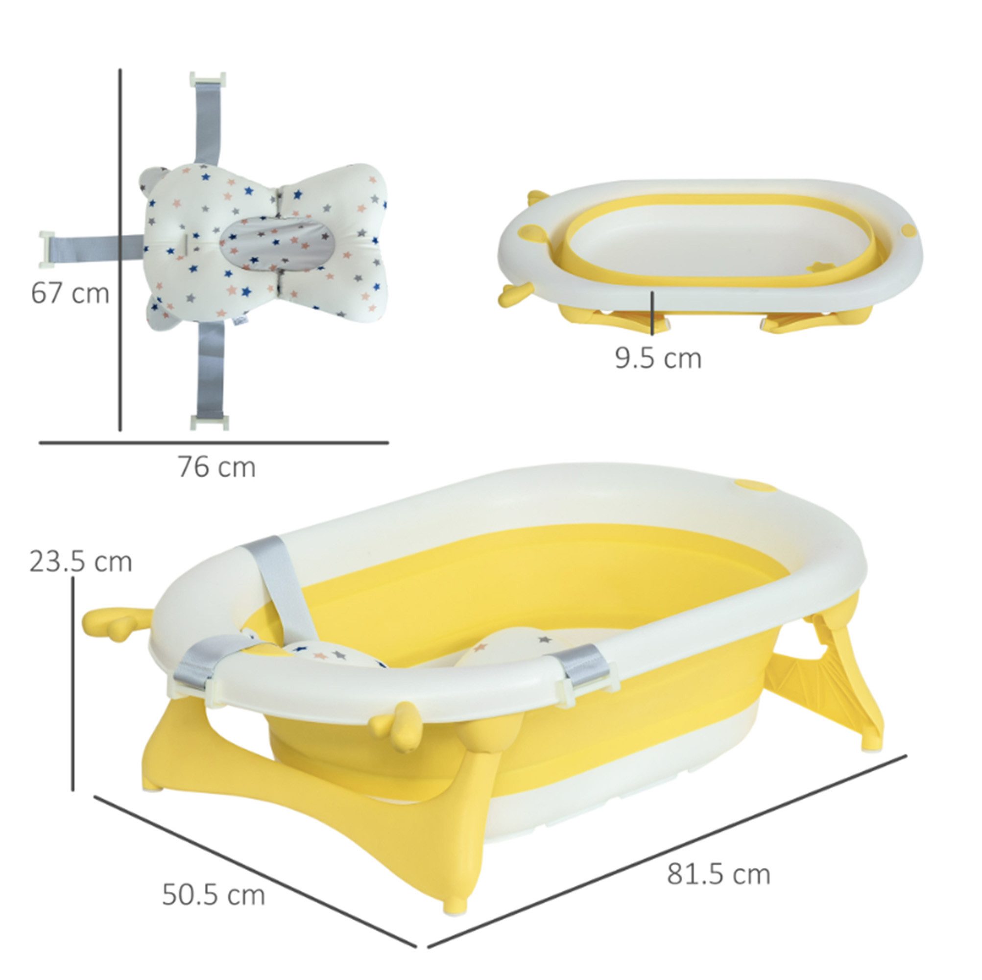Luckice Babybadewanne Faltbare Babywanne, Zusammenklappbare Badewanne, Kissenpad, (Babywannen-Set, faltbares Kinderbadwannen Komplett-Set, 1-tlg), faltbar nur 9,5 cm dick platzsparend, temperaturwarnender Stopfen