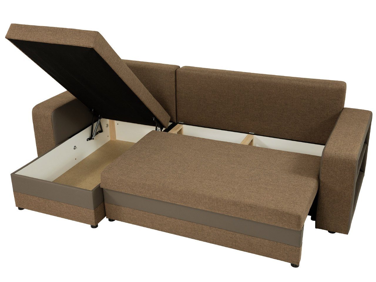 Bettkasten, MIRJAN24 Armlehne im und Regal Schlaffunktion einer Ecksofa mit Inneren Fano, ausgestattet