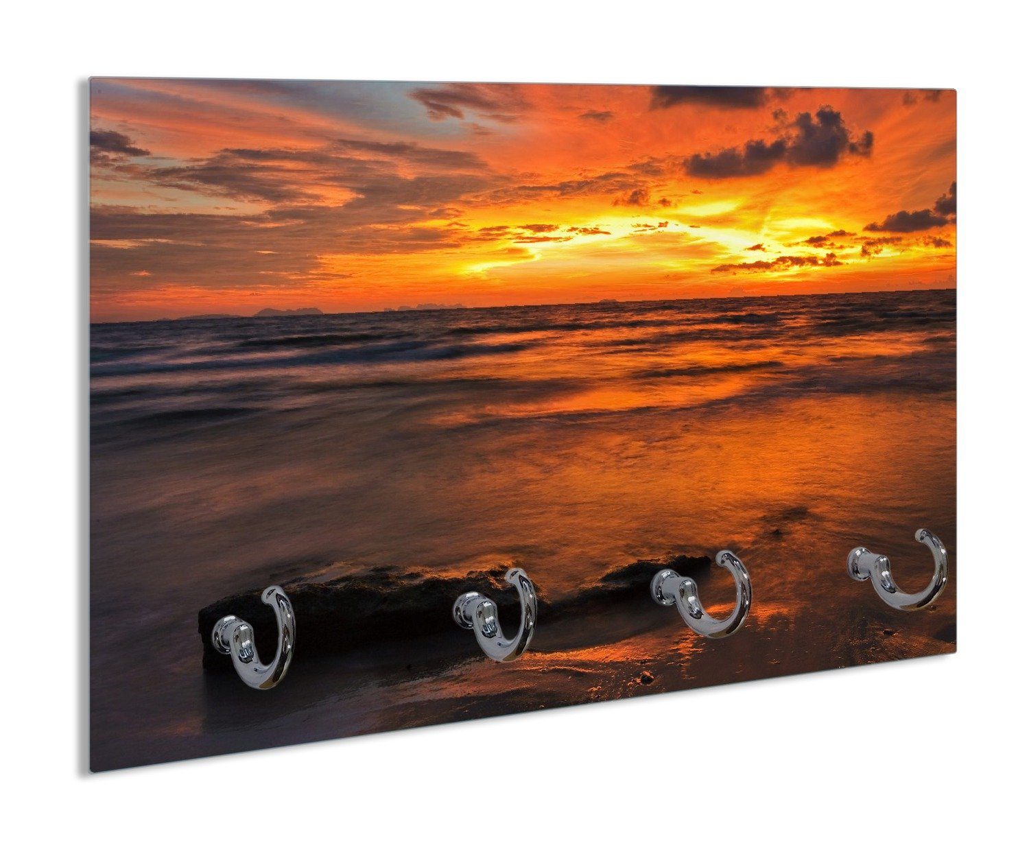 Wallario Handtuchhalter Glühender Abendhimmel über dem Meer, aus Glas mit 4 Metallhaken