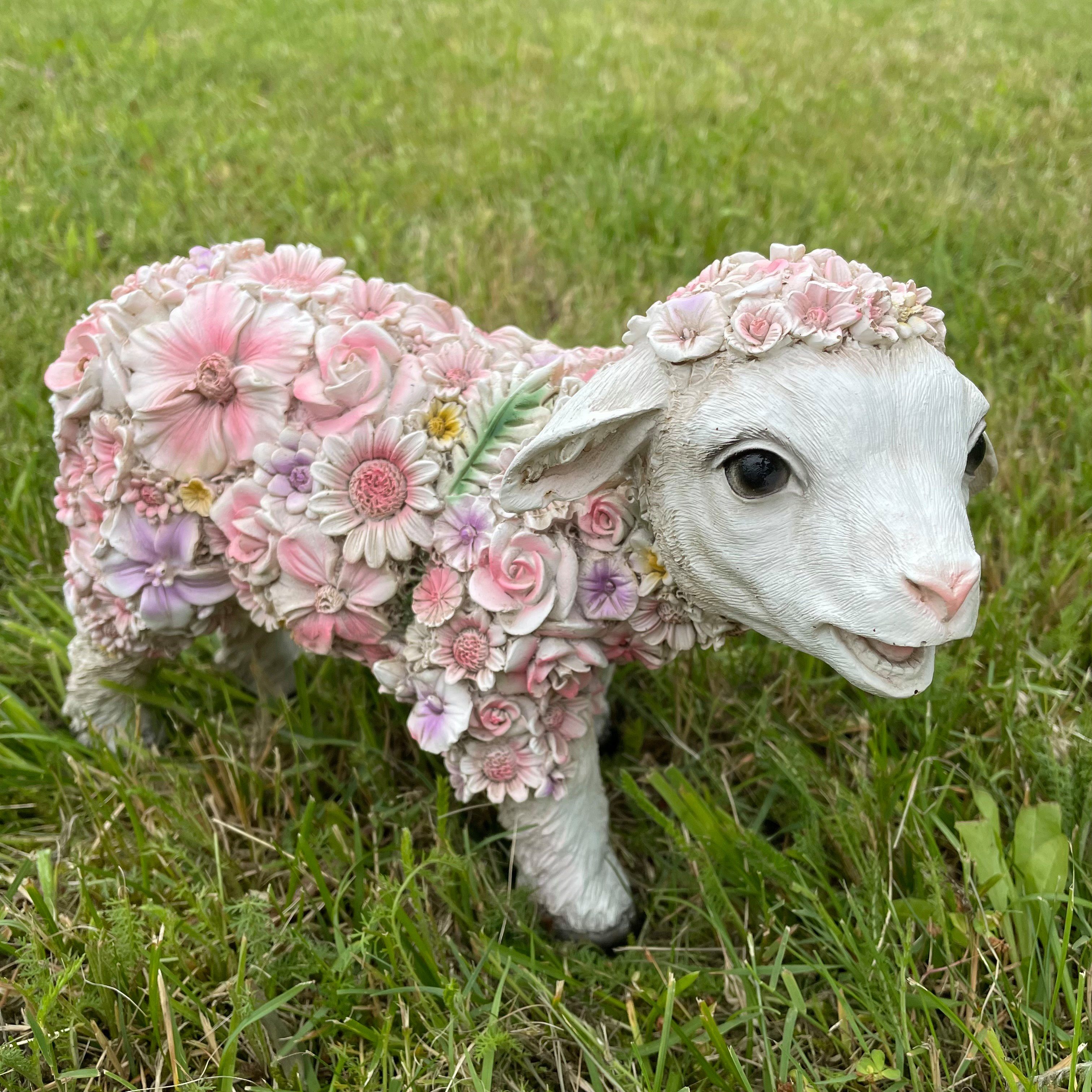 Online-Fuchs Gartenfigur süßes STEHEND Schaf mit Blumenkleid verziert Lamm günstig online kaufen