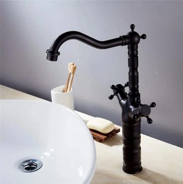 wohnwerk.idee Badarmatur Waschbeckenarmatur Wasserhahn Gold Schwarz Vintage Antik Rustico