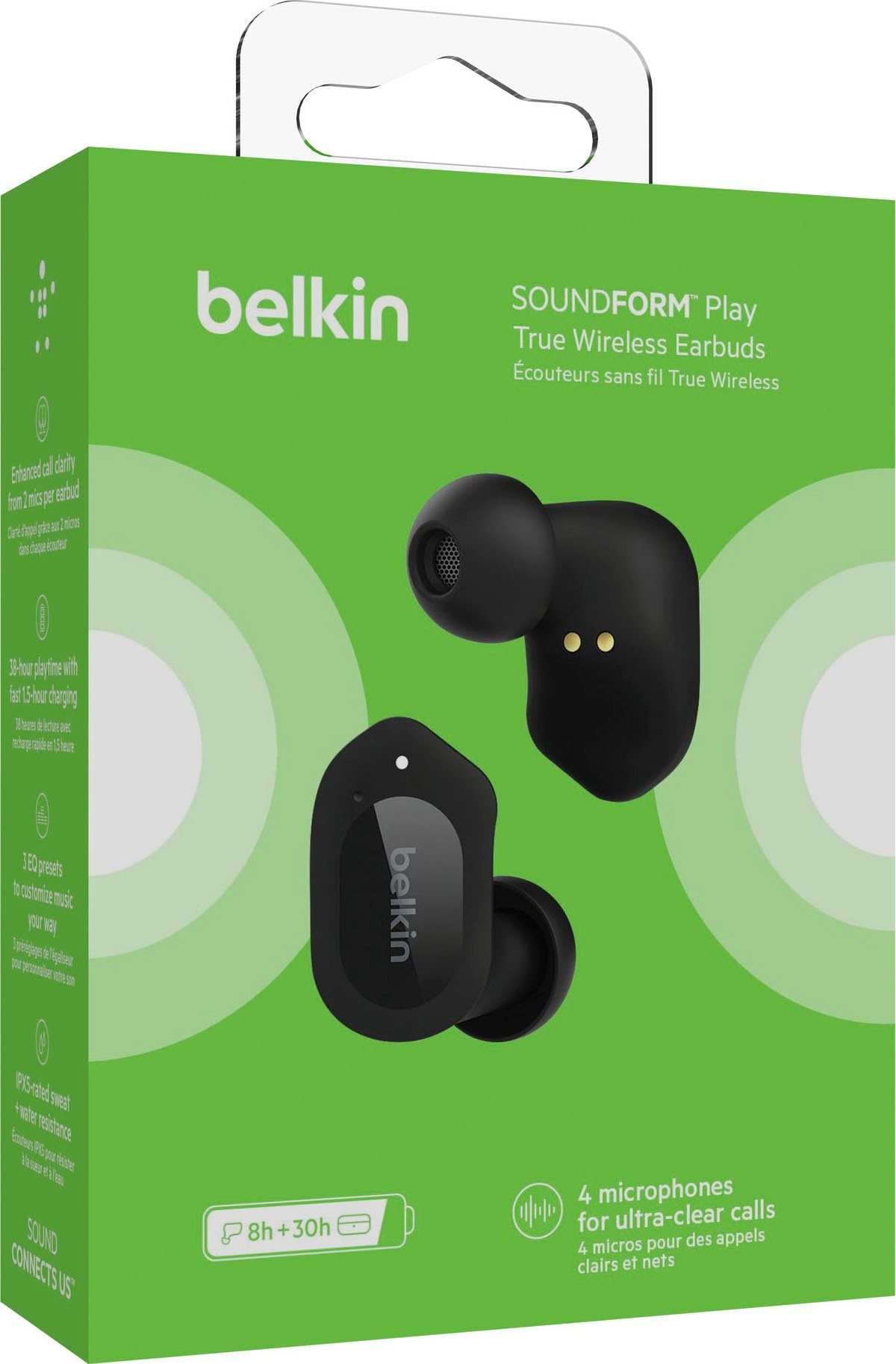 Belkin SOUNDFORM Play - True Kopfhörer In-Ear Kopfhörer (Maximaler wireless 98 schwarz Schalldruckpegel: Wireless dB)