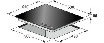 Kaiser Küchengeräte Gas-Kochfeld, Gaskochfeld 60cm, Schwarz Glas, Erdgas,Fl.Gas, 3,8 KW WOK