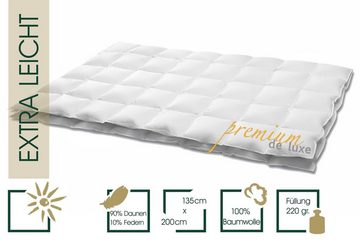 Daunenbettdecke, Premium de Luxe, HANSKRUCHEN, Füllung: 90% Daunen, 10% Federn, Bezug: 100% Baumwolle, Leicht 135 x 200 cm, hergestellt in Deutschland, allergikerfreundlich