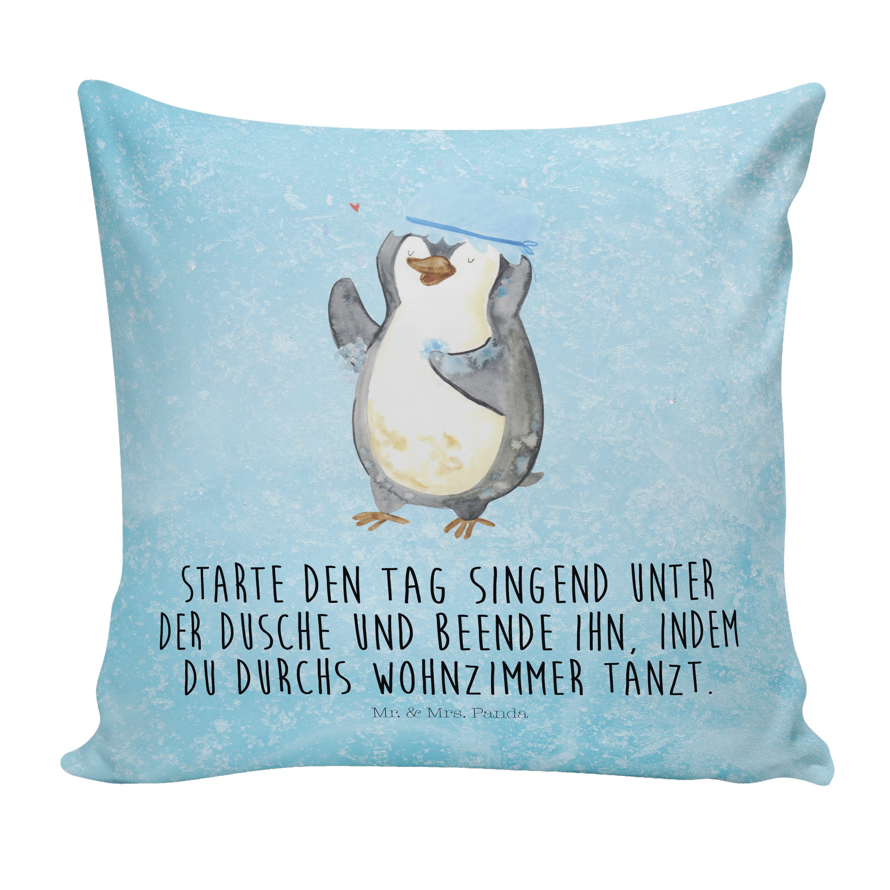 Mr. & duscht Pinguin Motivat Eisblau Kopfkissen, Dekokissen Lebensmotto, Mrs. - Panda Geschenk, 