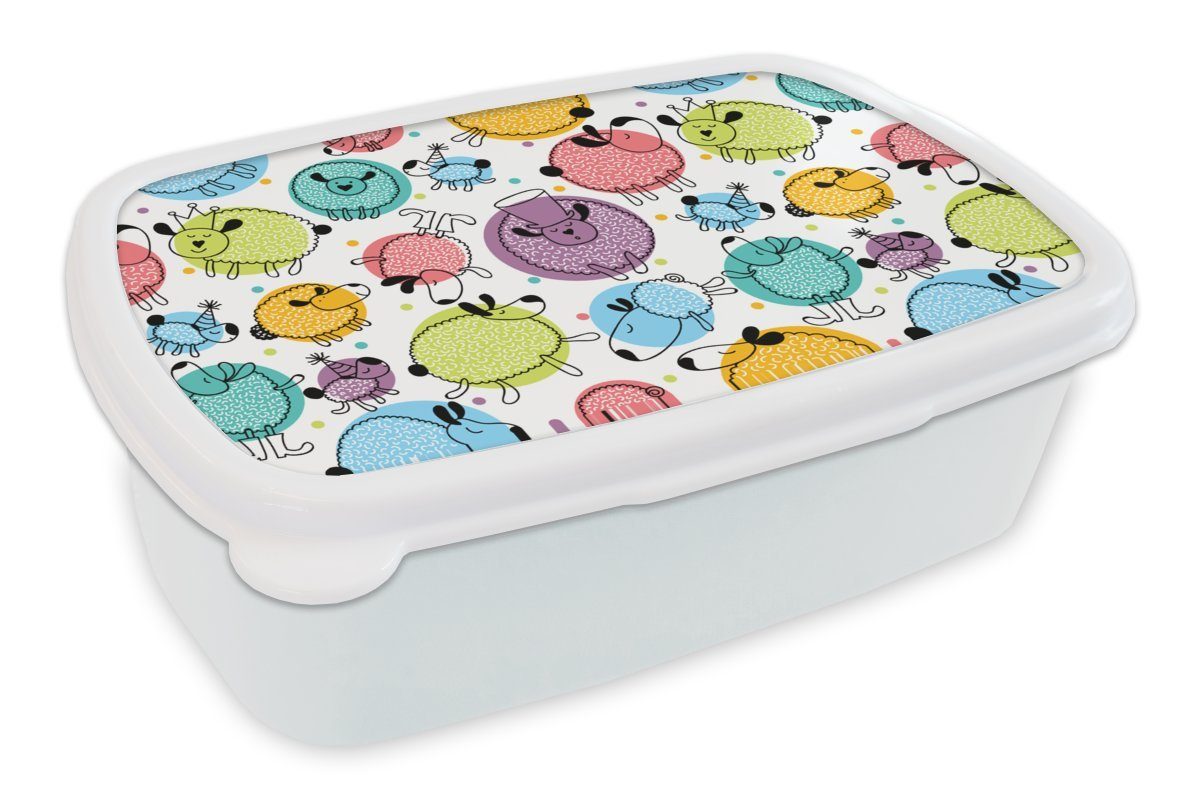 MuchoWow Lunchbox Schafe - Punkte - Muster, Kunststoff, (2-tlg), Brotbox für Kinder und Erwachsene, Brotdose, für Jungs und Mädchen weiß