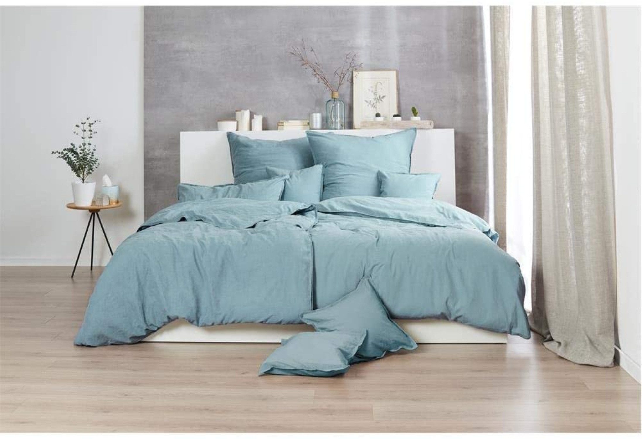 Bettwäsche Hahn Renforce Bettwäsche 200x200 stonewashed grau-grün 123061-588