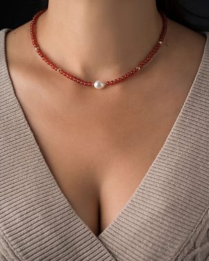 MayTree Collier Perlenkette Karneol rot "Audrey" (Stück, 1-tlg), Naturstein, Barockperle