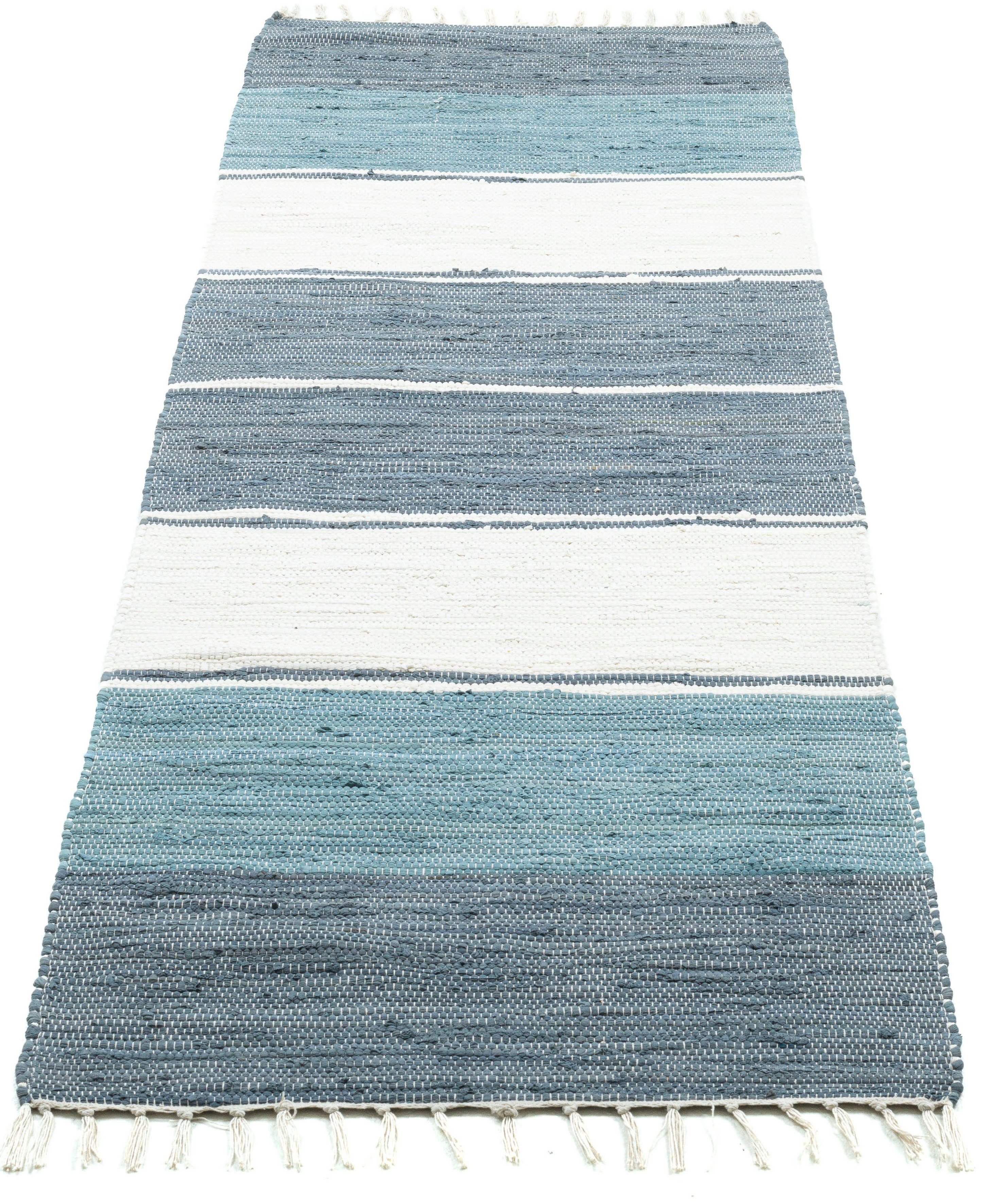 Läufer Stripe 5 Fransen Cotton, mit mm, Handweb reine Baumwolle, Höhe: handgewebt, rechteckig, Flachgewebe, THEKO