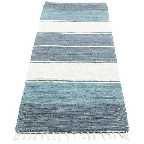 Läufer Stripe Cotton, THEKO, rechteckig, Höhe: 5 mm, Handweb Flachgewebe, reine Baumwolle, handgewebt, mit Fransen