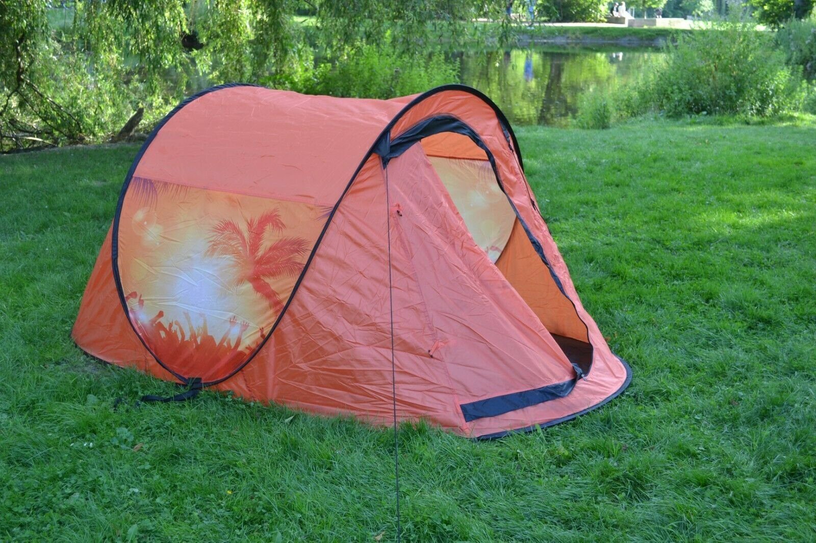 Defactoshop Wurfzelt Wurf Zelt Sekundenzelt 2-3 Person Outdoor Campingzelt Tent Pop Up 245x145x110cm Diverse Farben inkl. Herringe & Seile, Personen: 20 orange
