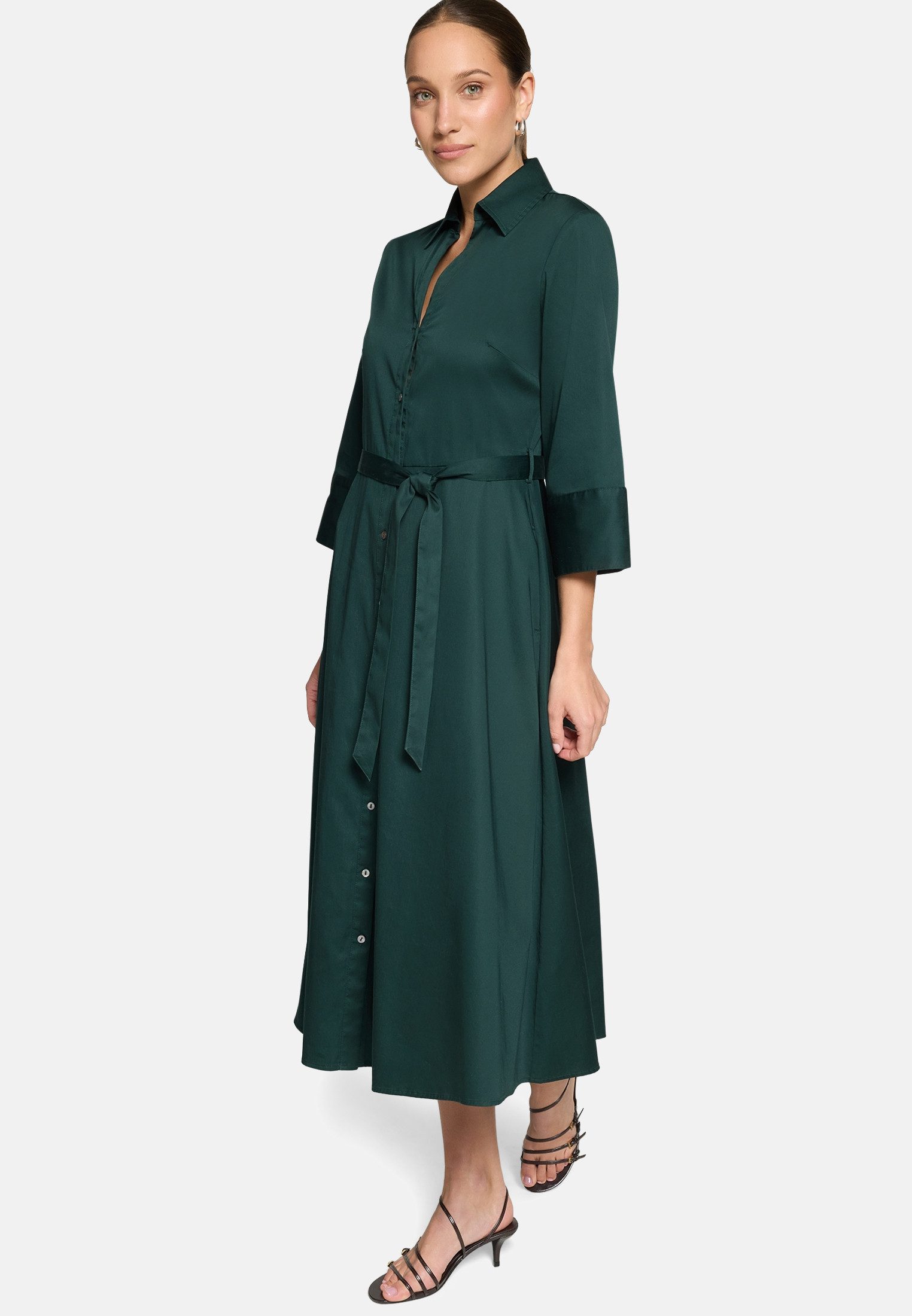 Zero Hemdblusenkleid Damen mit 3/4 Arm Bindegürtel