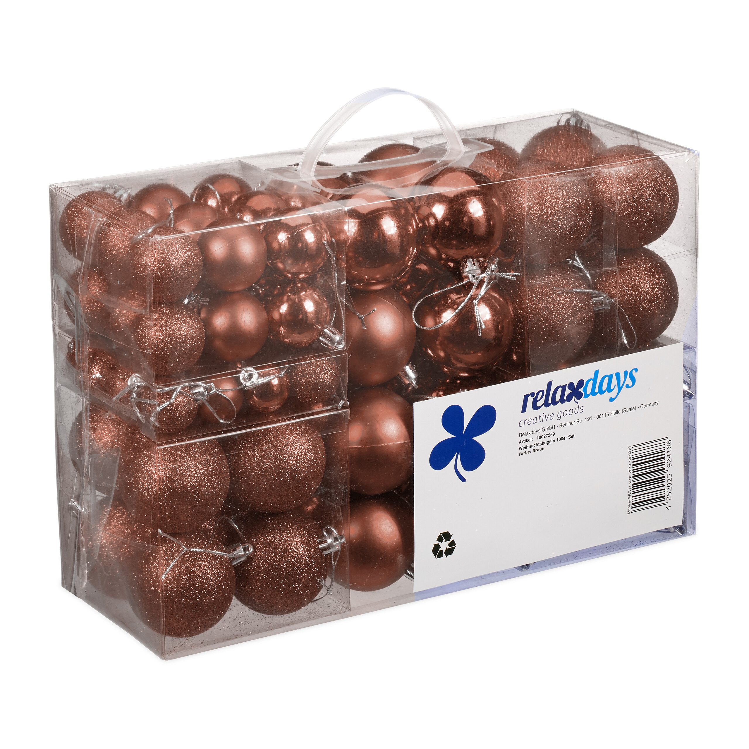 relaxdays Weihnachtsbaumkugel Weihnachtskugeln 100er Set (100 St), braun