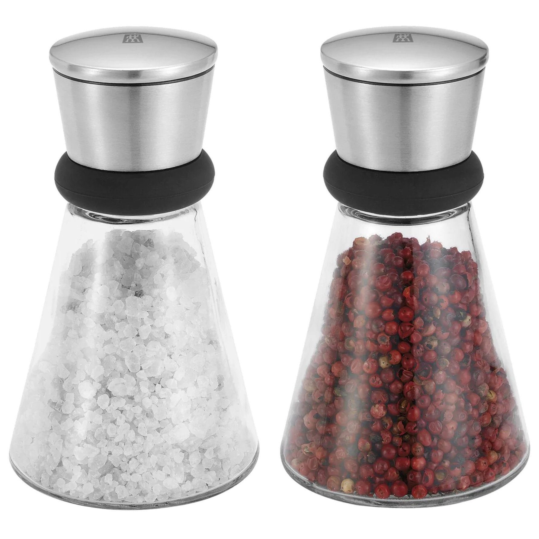 Zwilling Salz-/Pfeffermühle Gewürzmühlen mit Deckel 2er Salz- Pfeffermühle Keramikmahlwerk Manuell, (2 Stück), Salzmühle stufenlos einstellbar Salz Pfefferstreuer Salzstreuer