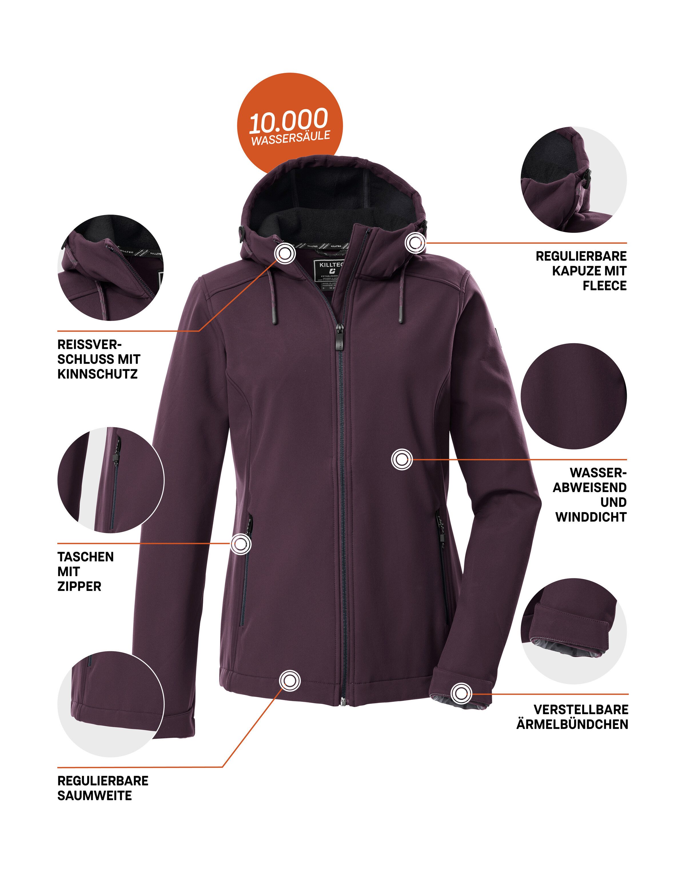 Killtec Softshelljacke KOW 8 WMN SFTSHLL JCKT Damen Softshelljacke: wasser- und windabweisend, atmungsaktiv