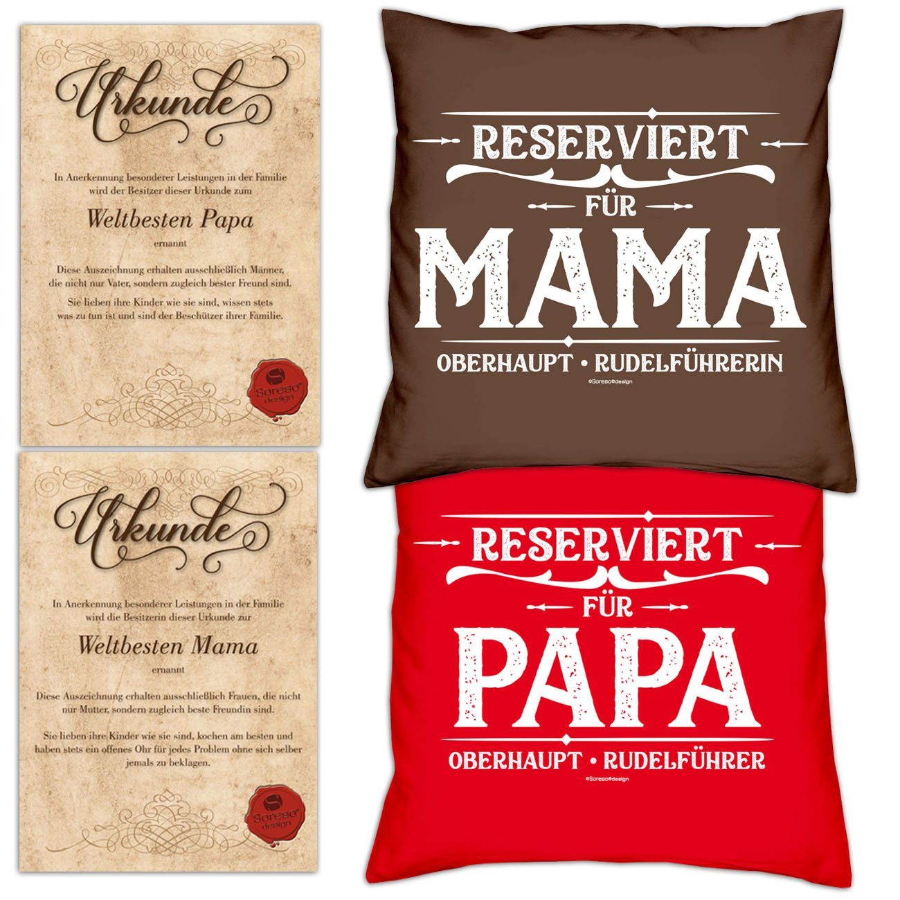 mit für für Eltern braun für Weihnachtsgeschenk Reserviert Dekokissen Reserviert Kissen-Set Mama Soreso® Urkunden, Papa