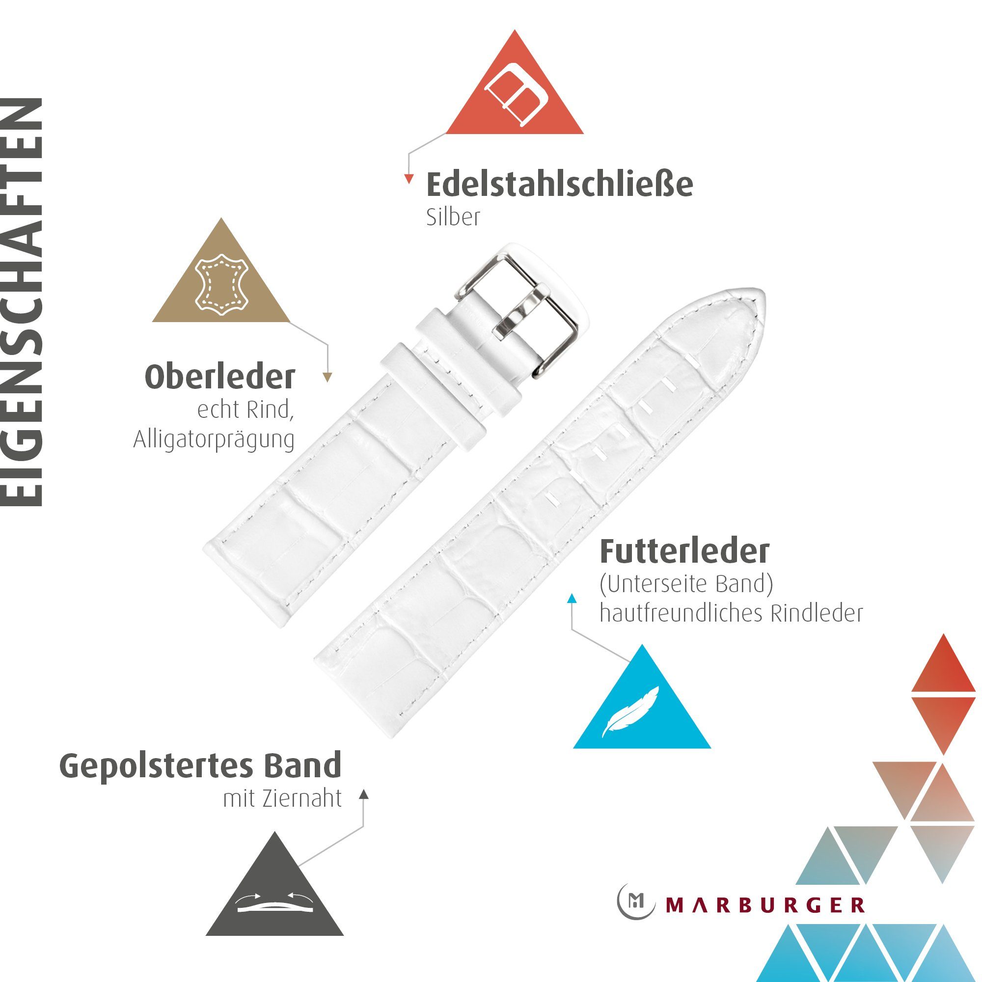 MARBURGER Uhrenarmband 22mm Leder Alligator Prägung günstig online kaufen