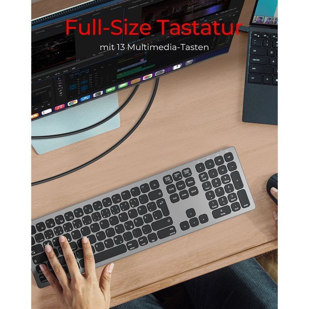 ICY BOX KSK-8023BTRF Tastatur (Keyboard, schwarz, Bluetooth, QWERTZ Layout, DE Layout, Aluminium)