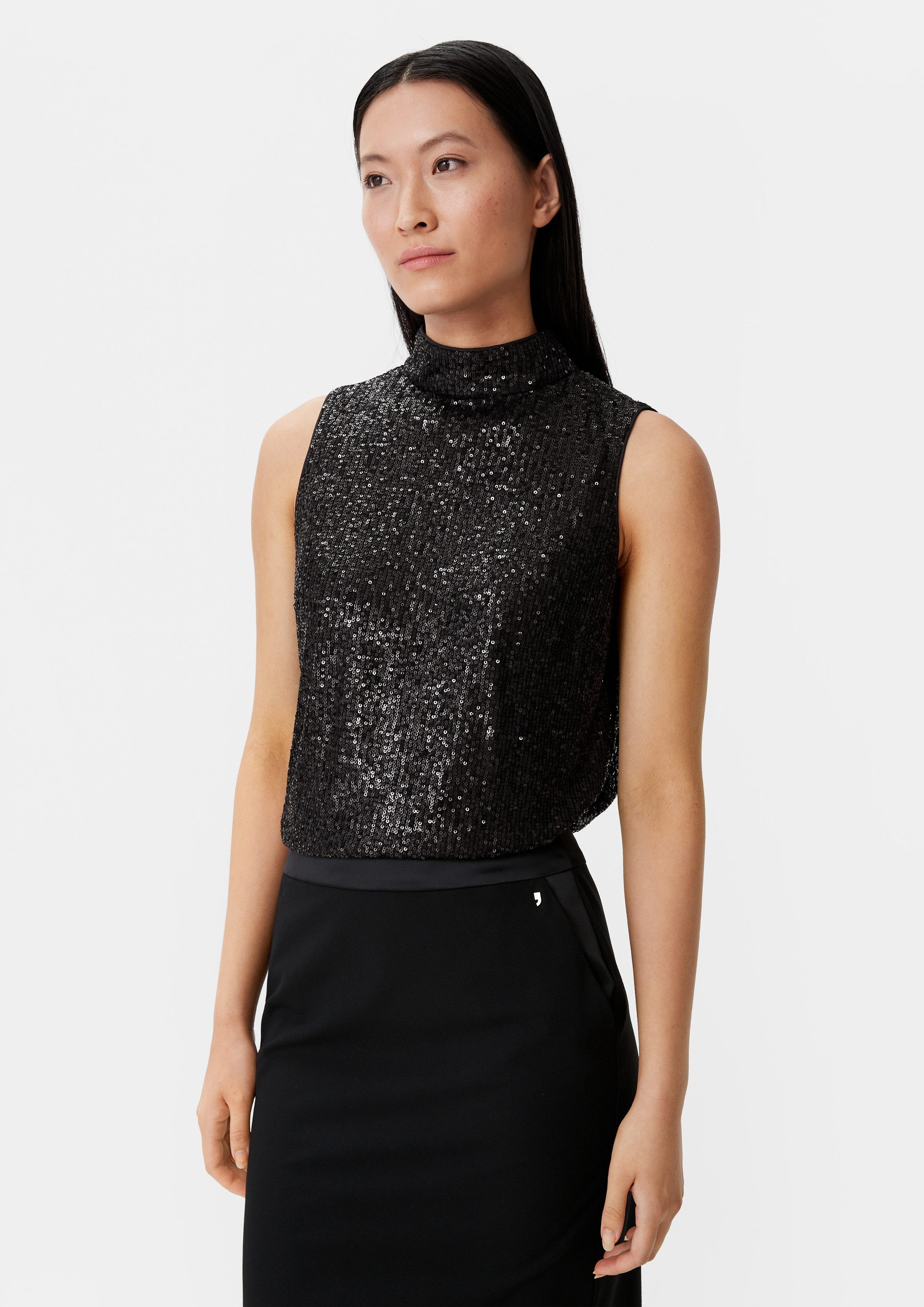 comma Blusentop Bluse Blusentop mit Pailletten