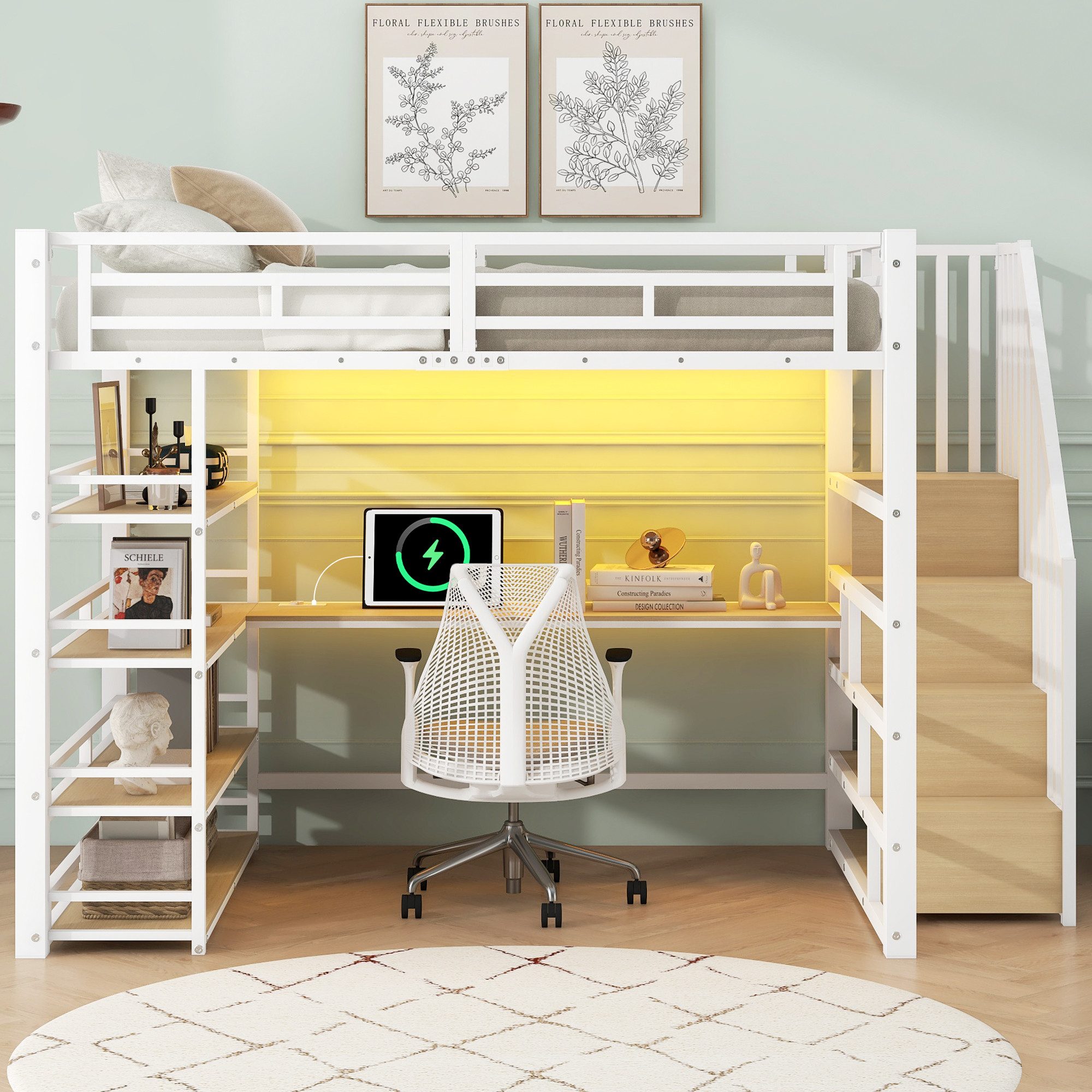Merax Hochbett 140x200cm mit LED-Licht und USB-Ladestation (254.8 x 148 x 1 günstig online kaufen