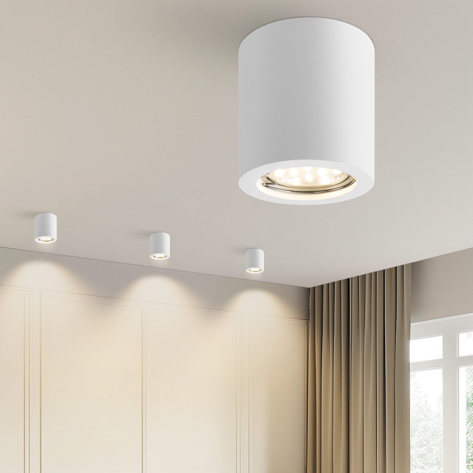 Nettlife Aufbauleuchte Aufbaustrahler Weiß Rund GU10 Deckenspots Gips Modern klein 40W, LED wechselbar, Aufputz Deckenlampe für Wohnzimmer Esszimmer Flur
