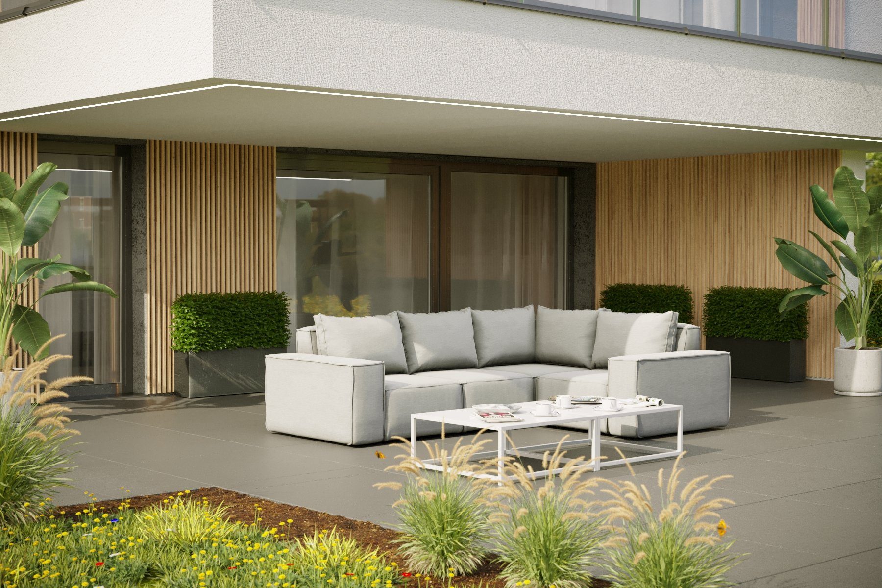 Couch Hellgrau Gartenmöbel Terrasse Wasserdichtes GARTEN Friderik-EU Ecksofa Outdoor Sofa