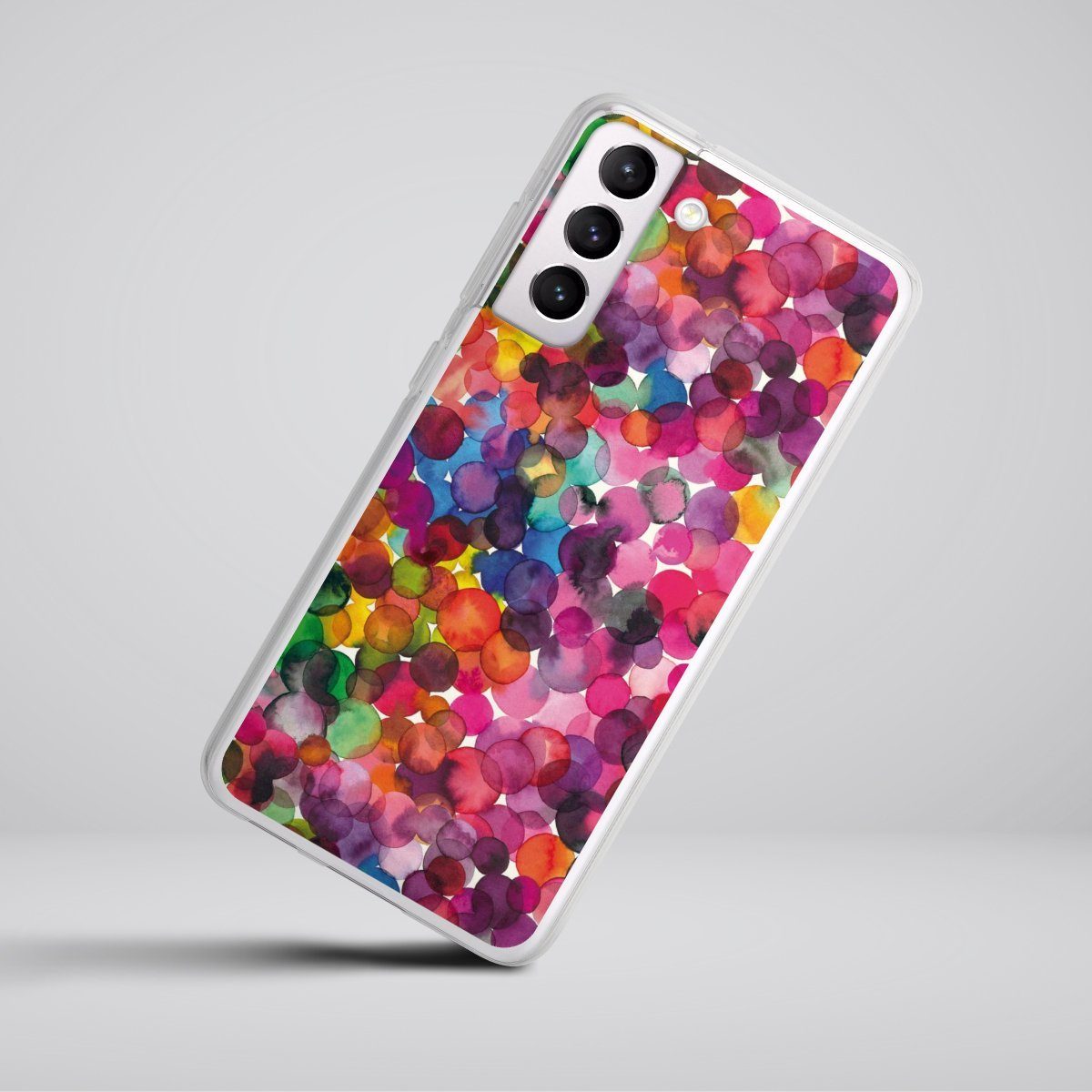 DeinDesign Handyhülle bunt Punkte Wasserfarbe Overlapped Watercolor Dots, Samsung Galaxy S21 FE 5G Silikon Hülle Bumper Case Handy Schutzhülle