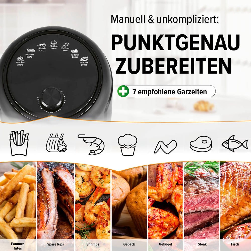 GOURMETmaxx Heißluftfritteuse 2,3L, Airfryer mit 60 Minuten Timer und 9 Funktionen, 1000 W, inkl. Vorheizen & Warmhalten, energiesparend & geruchsarm frittieren
