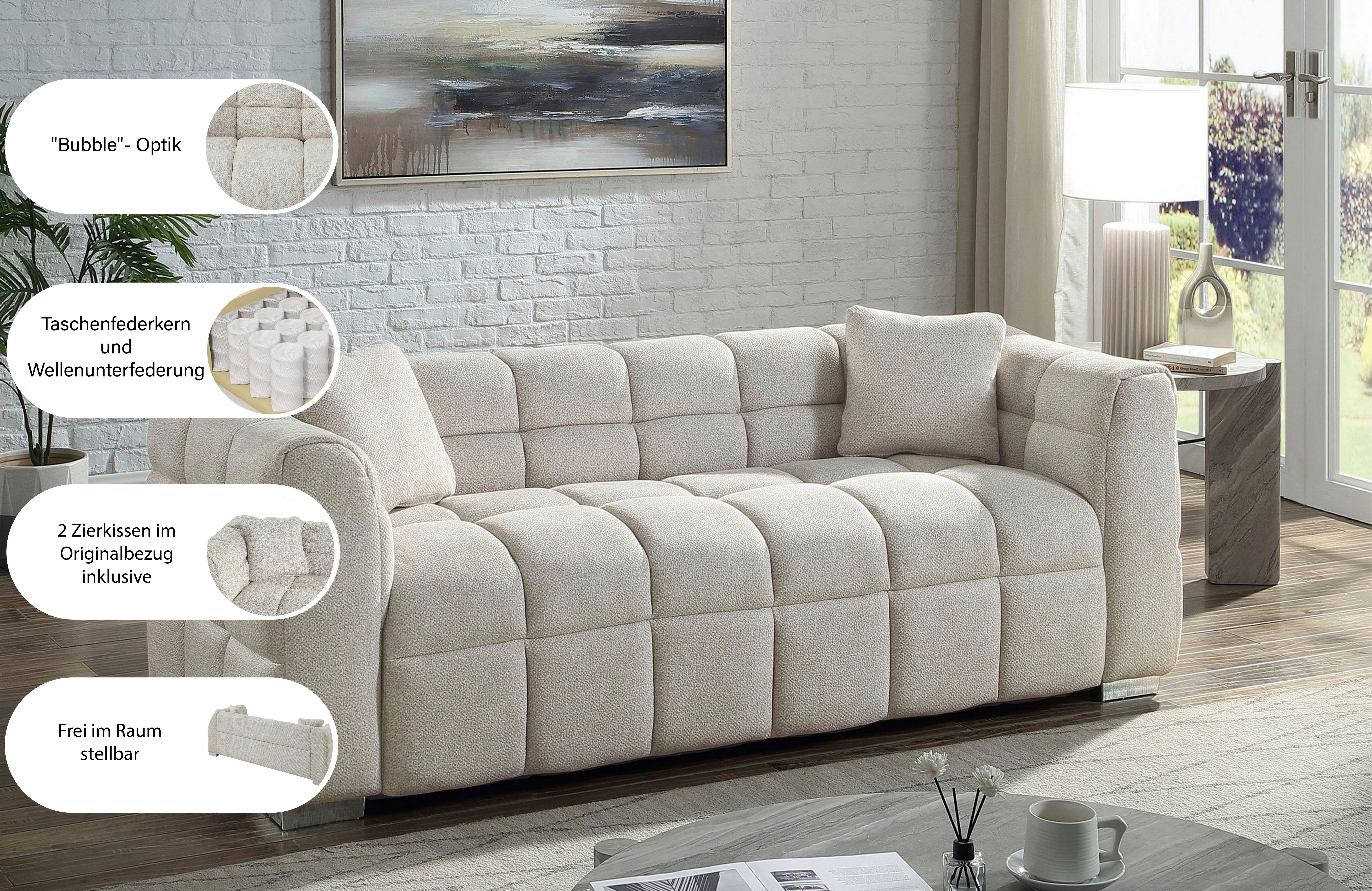 ATLANTIC home collection Big-Sofa Thor Design-Sofa mit Steppung, Bubble-Optik, B:190cm, "Bubble"-3D Optik Sofa mit Taschenfederkern, inkl. Zierkissen