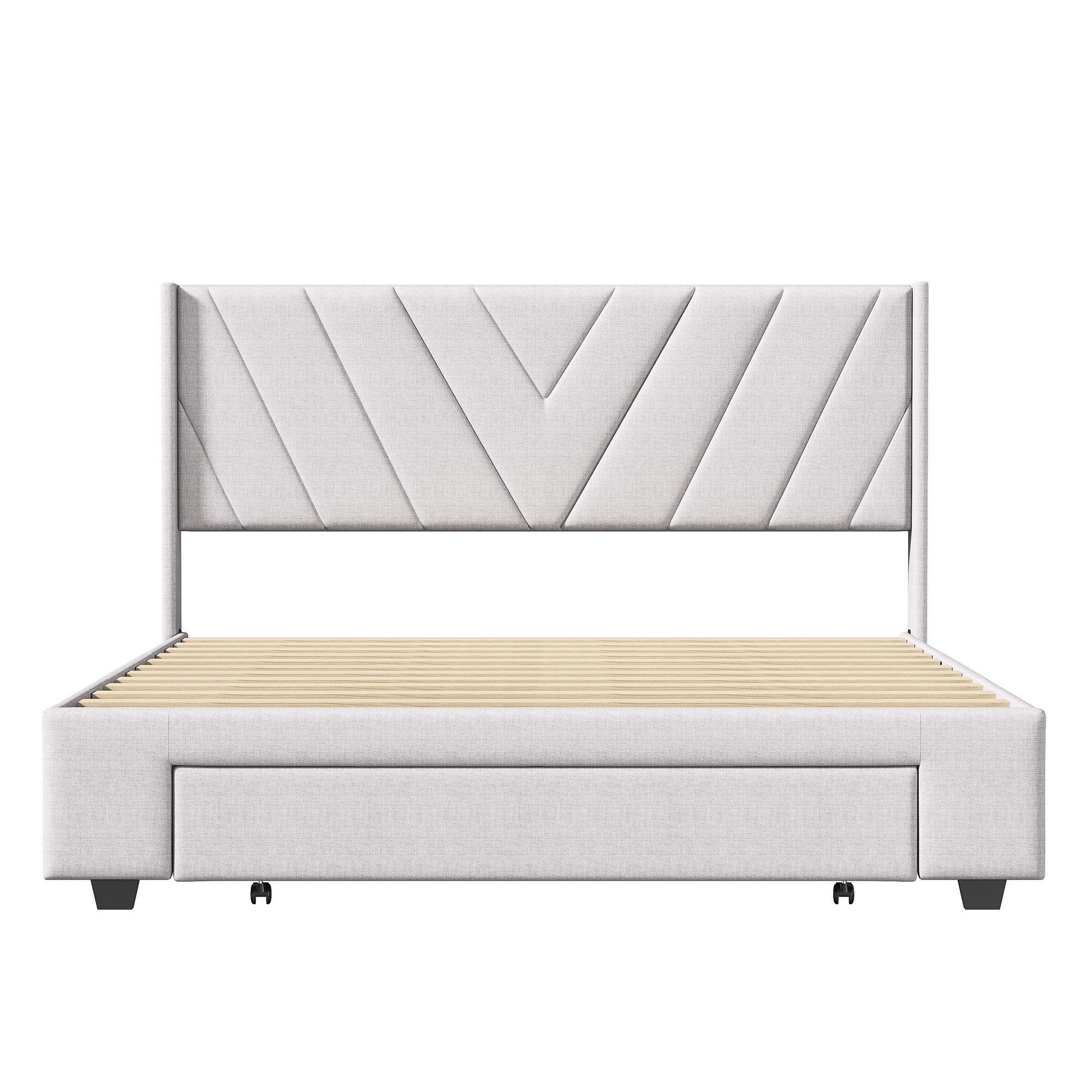 Furnishings Home Polsterbett Stauraumbett Holzbett inkl. Holz Lattenrost (Set), Holz, 3 Schubladen, Leinen, 140x200 cm