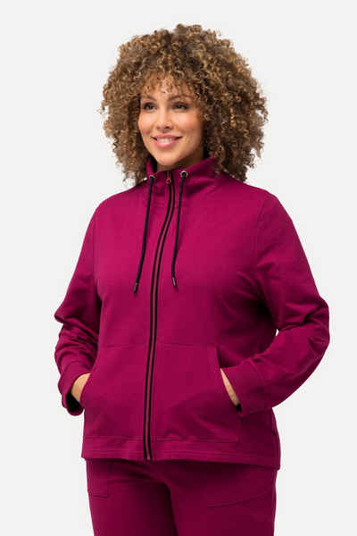 Ulla Popken Sweatjacke Sweatjacke Stehkragen Kängurutasche hinten länger