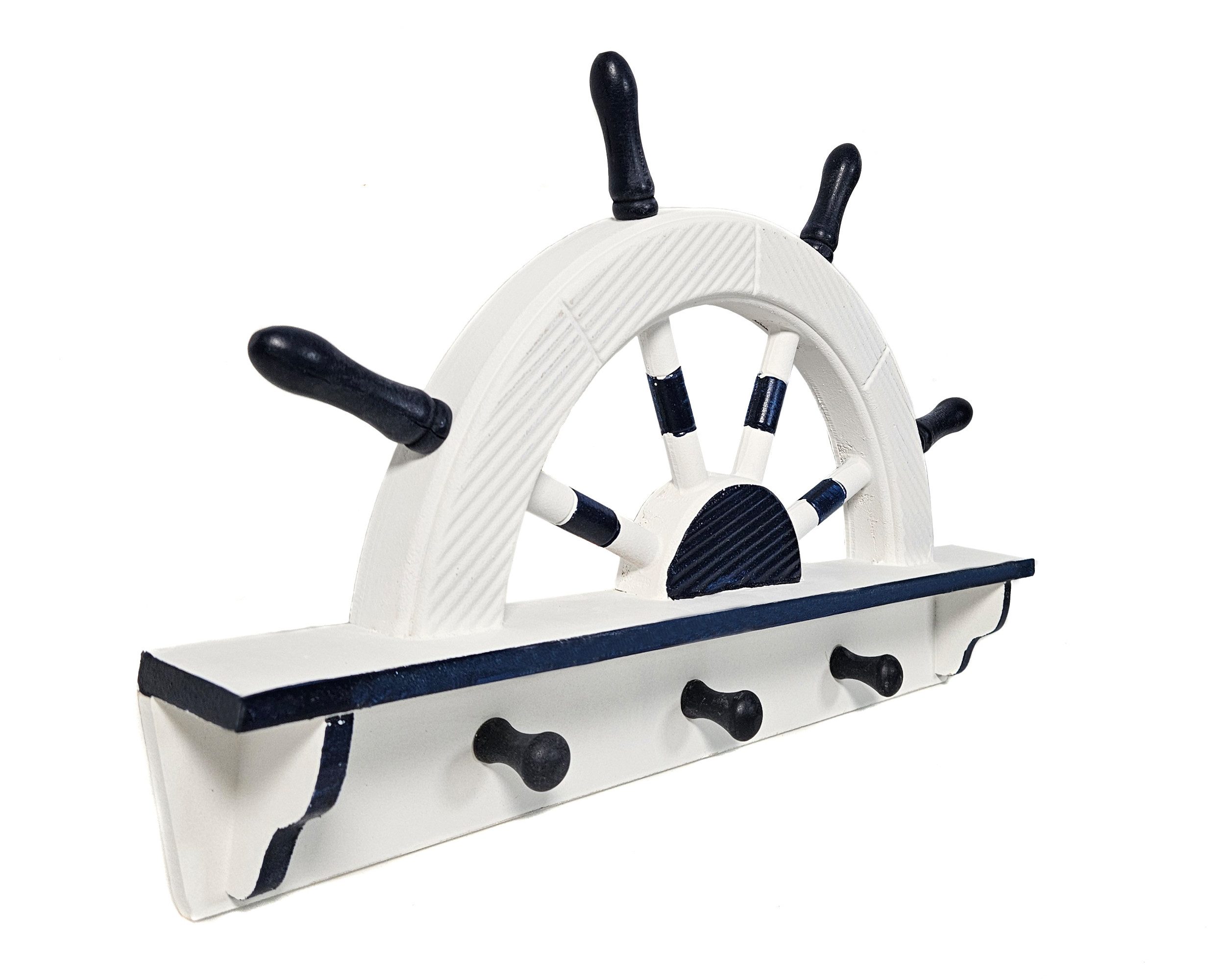 Yudu Garderobe Steuerrad-Form Holz Hakenleisten mit 3 Haken Maritim