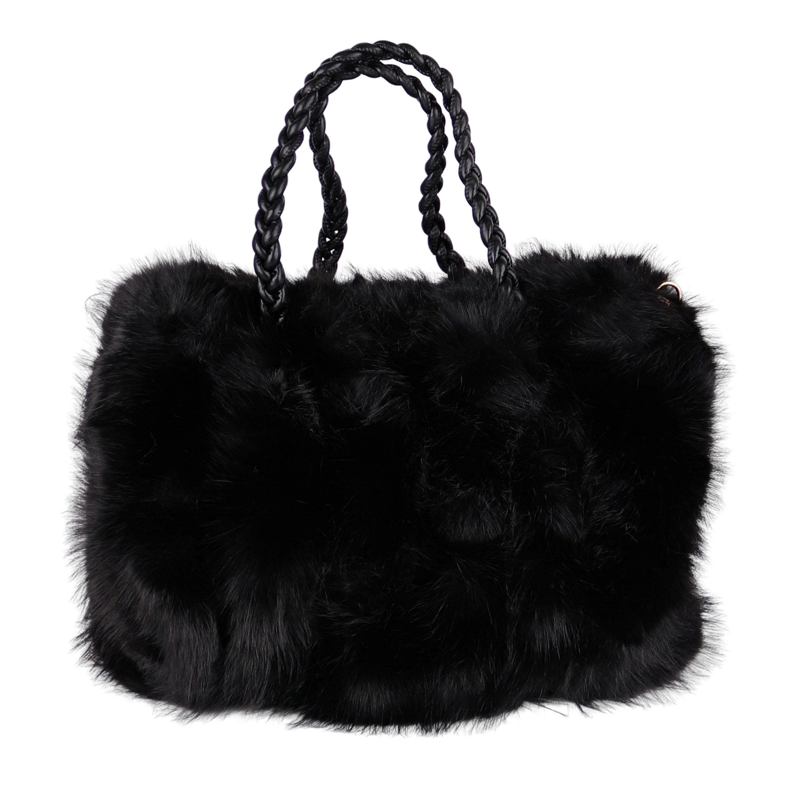 MIRROSI Henkeltasche Damen Handtasche in Felloptik 35x25x10 cm, flauschige Shopper Tasche mit langem Riemen