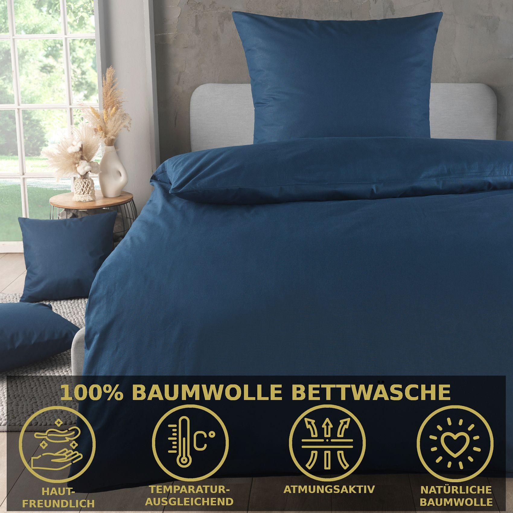 Malika Bettwäsche 135x200 + 80x80 cm atmungsaktiver Baummwoll Renforce Bettbezug, Renforce Baumwolle, 2 teilig, Für Allergiker geeignet, pflegeleicht, angenehm weicher Stoff