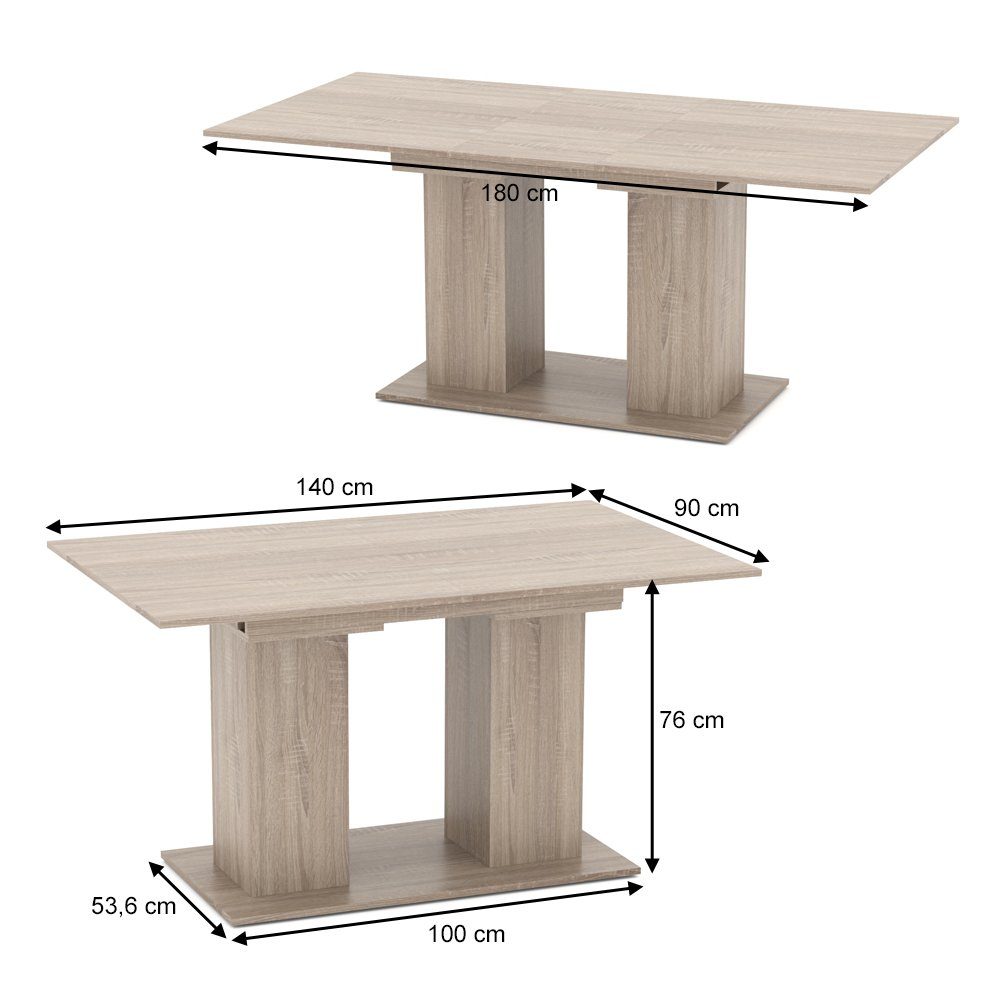 180 140 Esszimmertisch Esstisch Sonoma - ausziehbar cm Vicco DIX