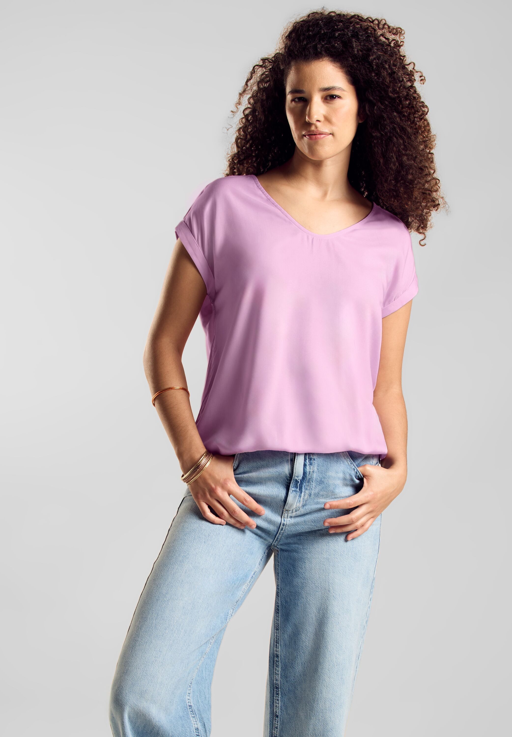 Street One Damen T-Shirt 'smell Of Lavender' – Gestreift, Leinen-Optik, Größe 44