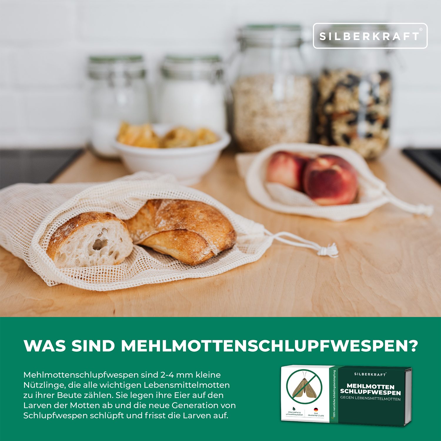 Silberkraft Insektenvernichter Mehlmottenschlupfwespen, biologische Motten- und Larvenbekämpfung, Mehlmotten, Dörrobstmotten, Speichermotten, Getreide- und Wachsmotten