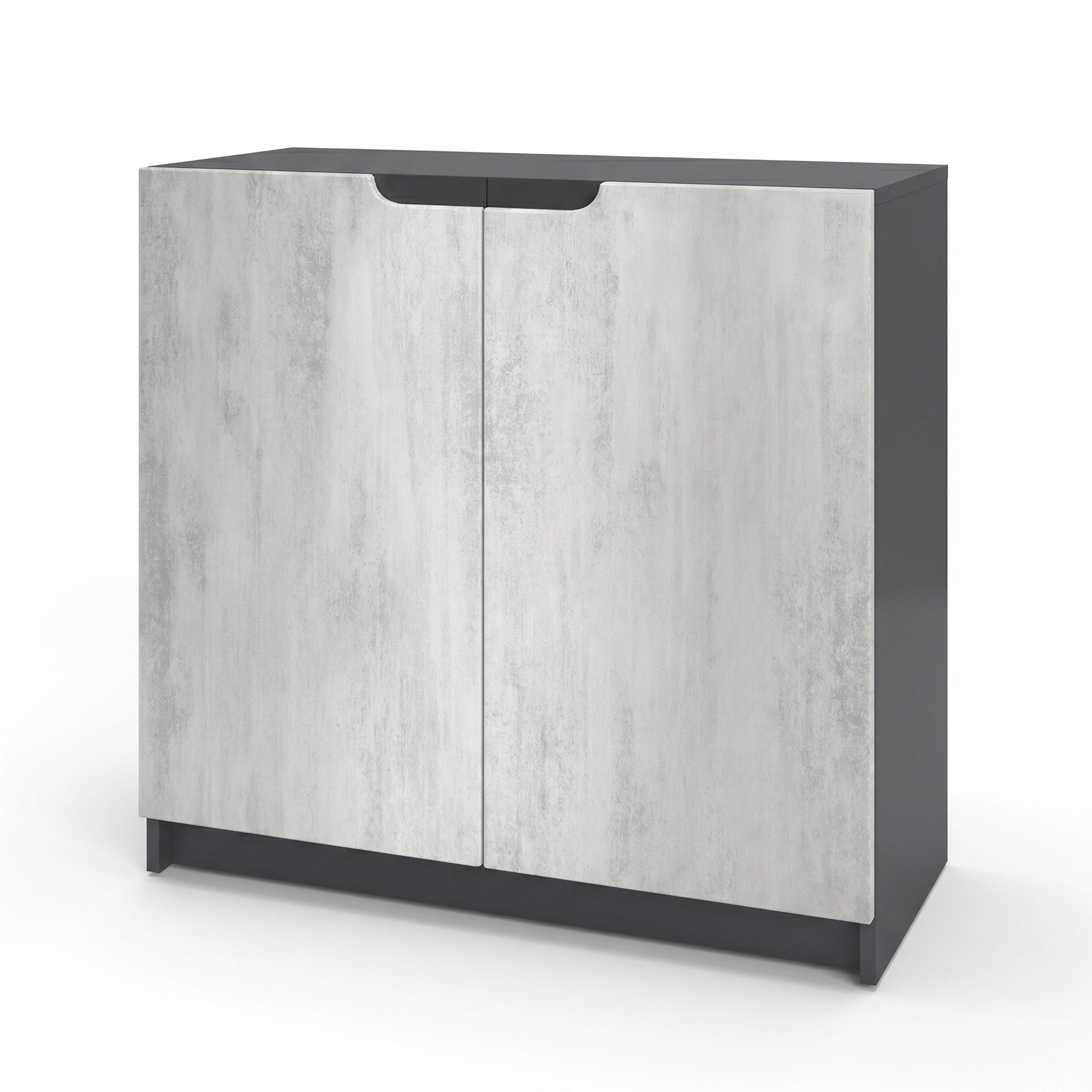 Vladon Kommode Logan (Kommode, mit 2 Türen), Schwarz matt/Beton Oxid Optik (82 x 78 x 37 cm)