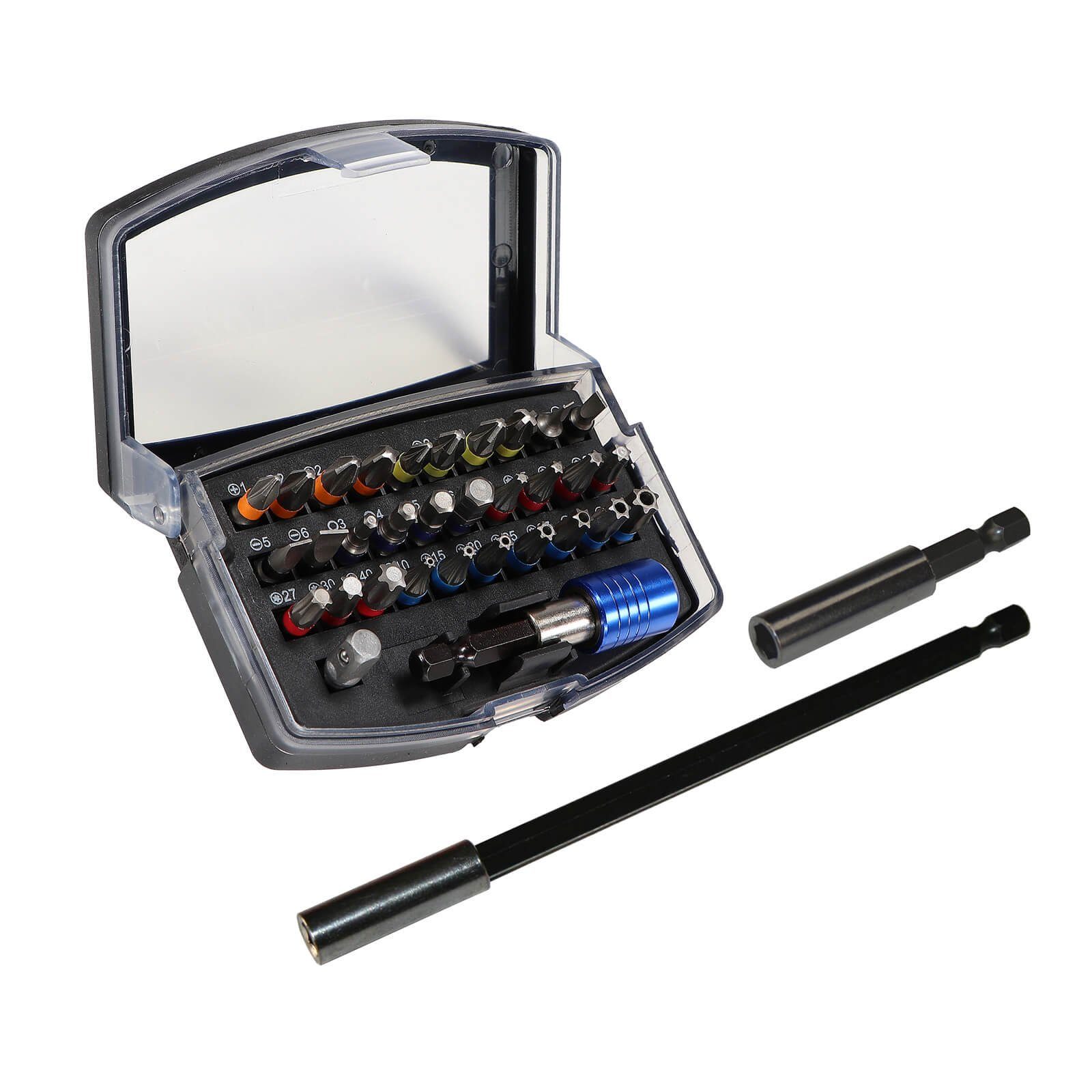 Bit-Set Bitsatz S2 Stahl Box mit Gürtelclip + Magnet Bithalter Set 60mm 150mm