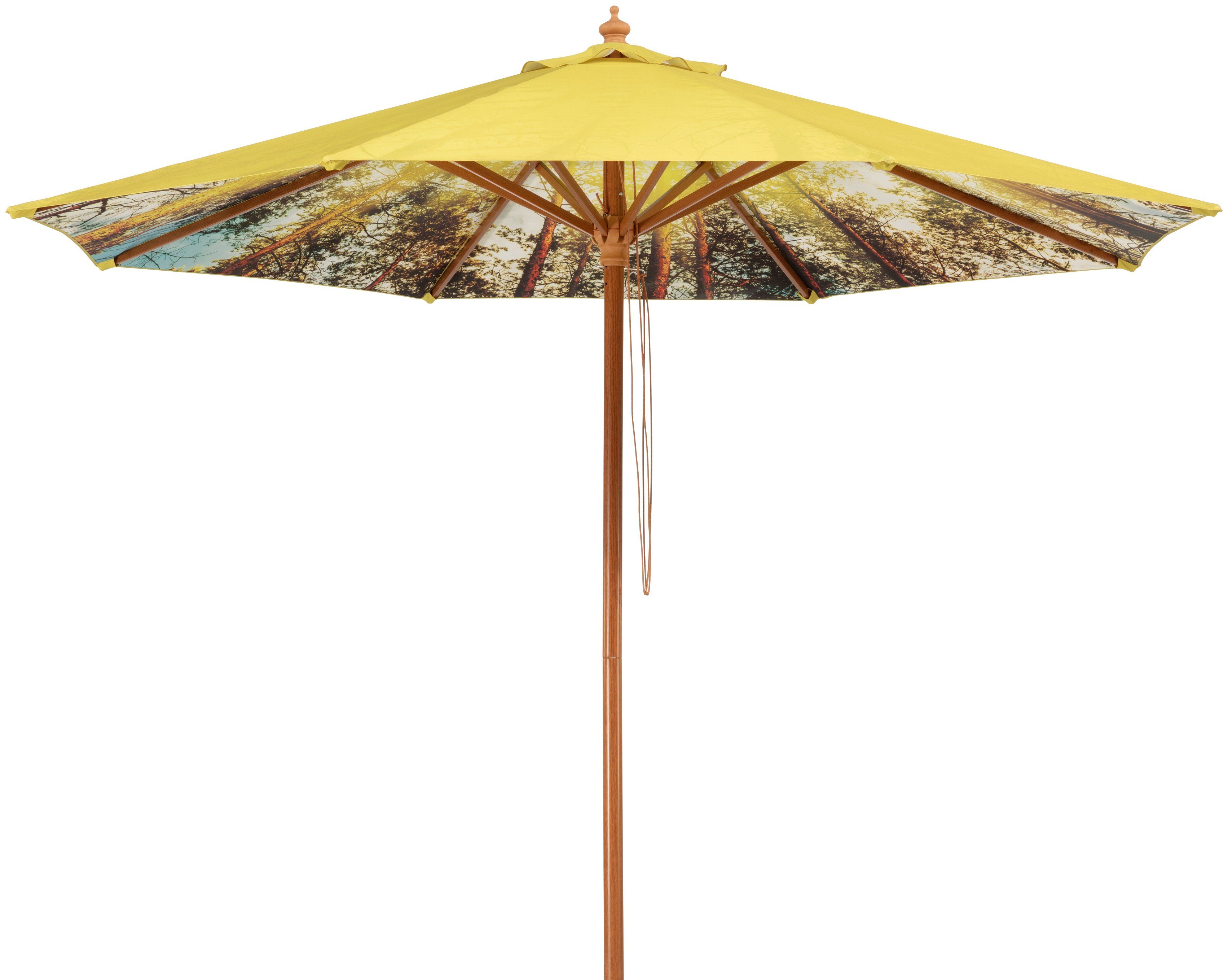 Schneider Schirme Marktschirm Malaga Forest, Durchmesser 300 cm, Innen mit Waldmotiv, rund, ohne Schirmständer
