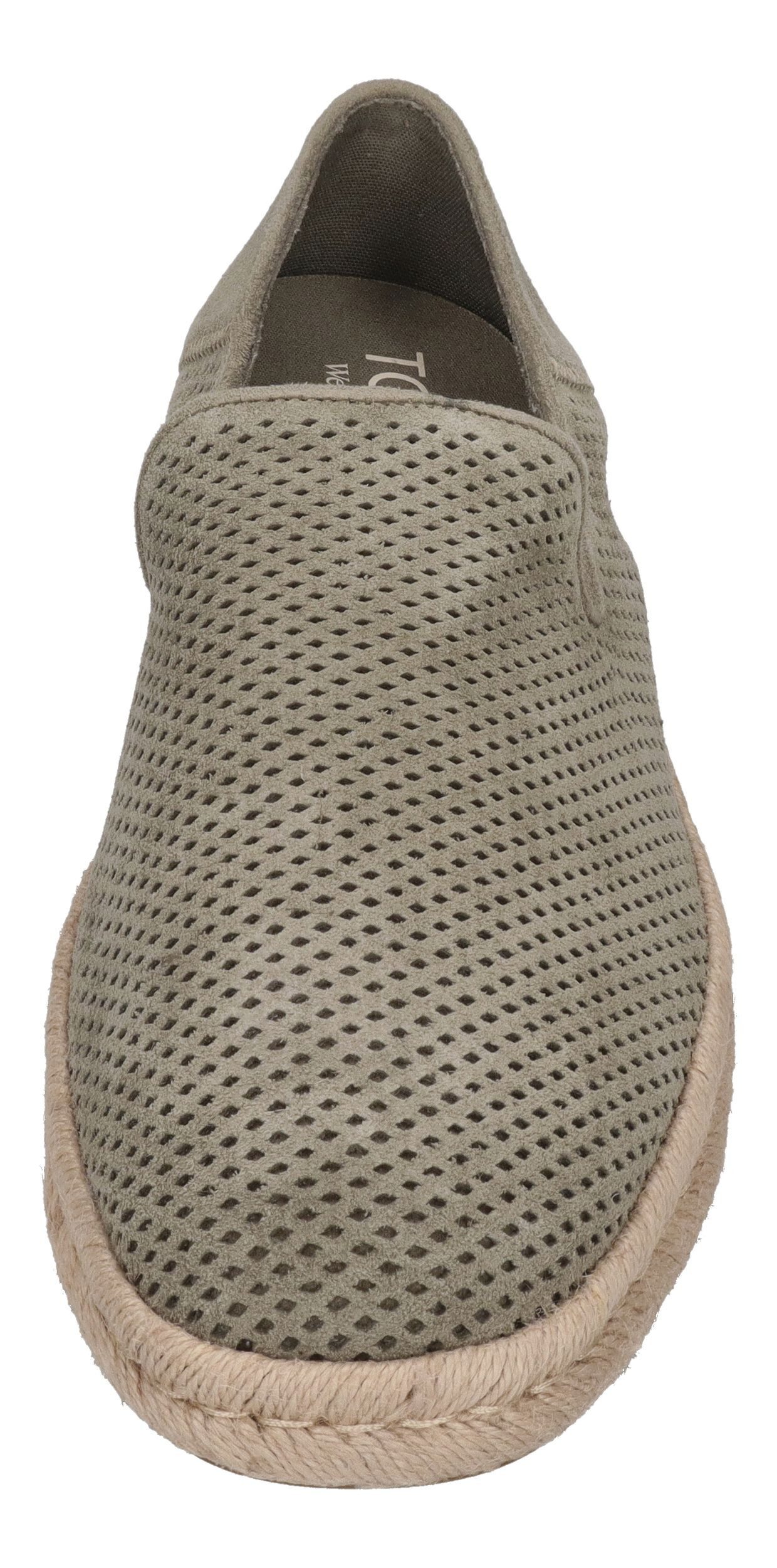 TOMS SANTIAGO Espadrille Vetiver Grey Diamond Perforated Suede