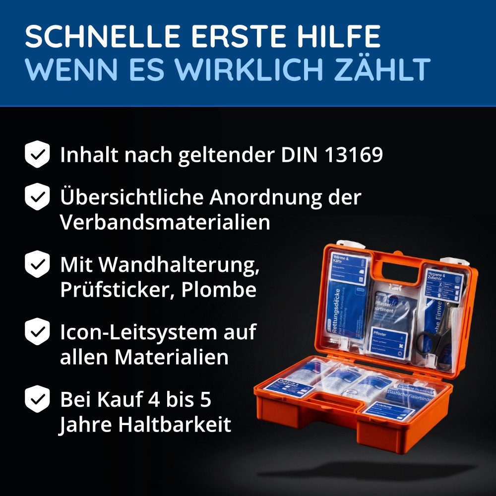 FLEXEO Erste-Hilfe-Koffer DIN 13169, (1 St), Verbandkasten für Unternehmen, öffentliche Einrichtungen, Zuhause