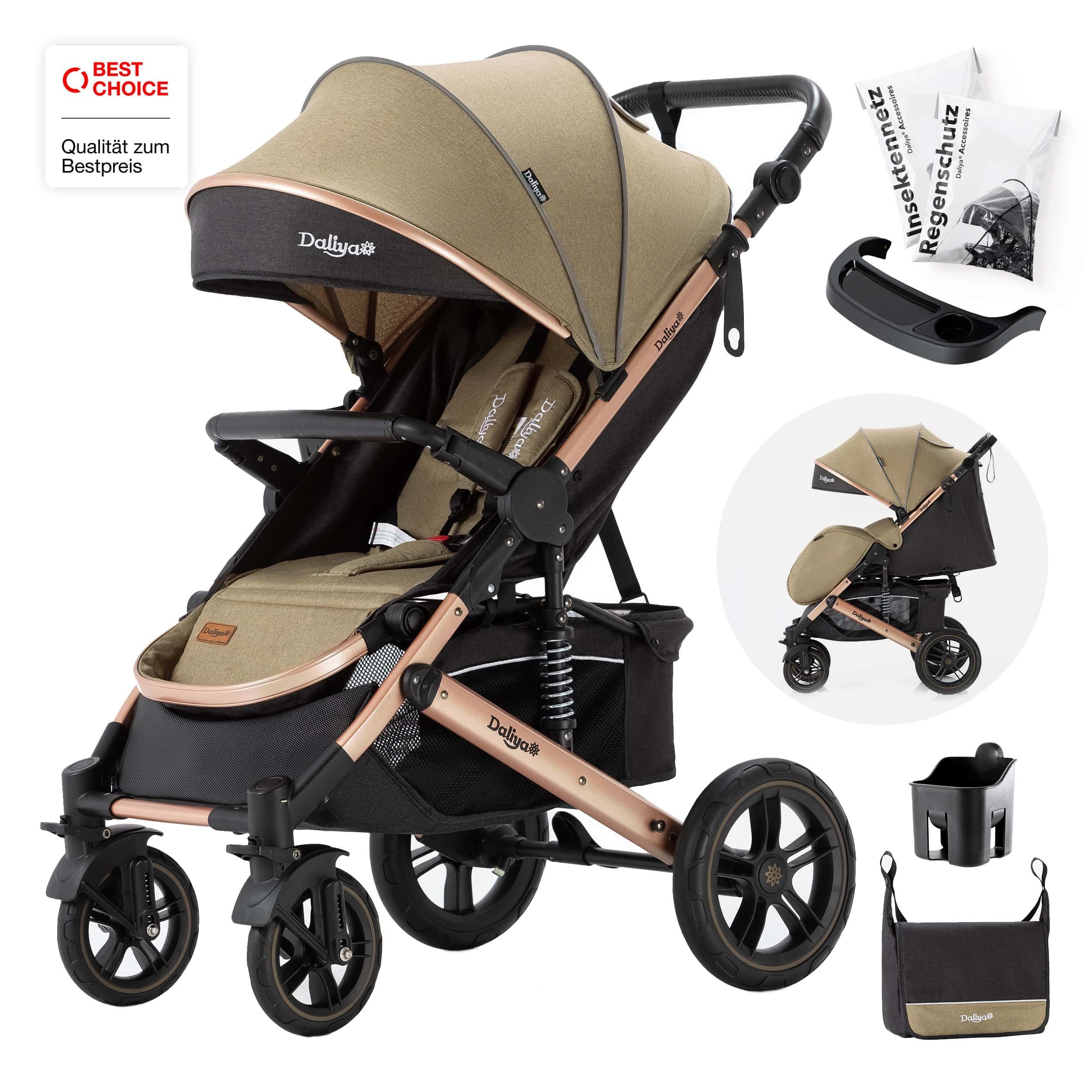Daliya® Kinder-Buggy RAPIDY Buggy Kinderwagen, XXL Set, kompakt, Kinderbuggy, Sportwagen, (10-tlg), Liegeposition, Fußsack, Spieltisch, Wickeltasche, Regenverdeck