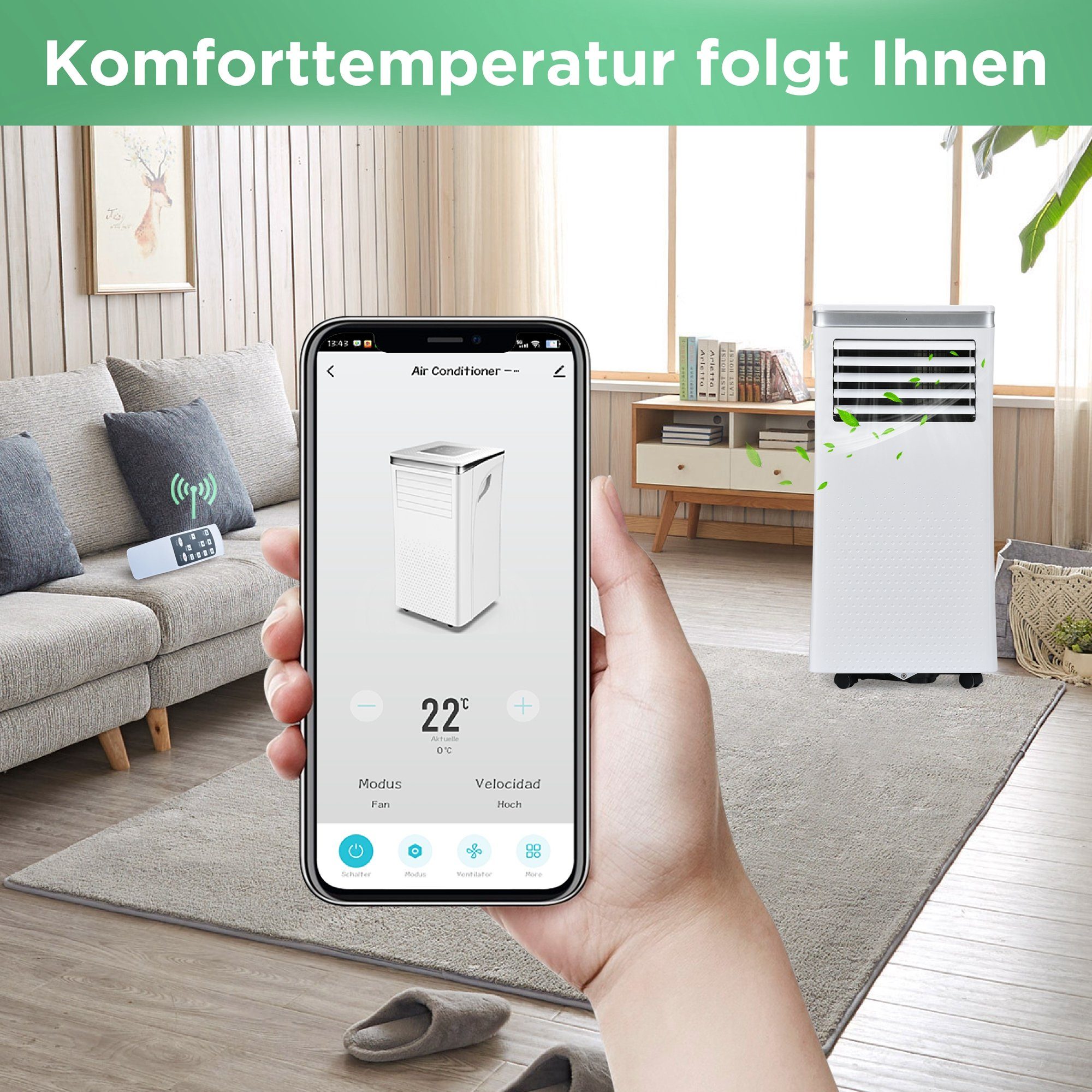 Merax Klimagerät 3-in-1 Klimagerät mit Wifi und Fernbedienung, 24h-Timer, 9000 BTU/h mobile Klimaanlage für 100 m³ inkl. APP, Luftentfeuchter