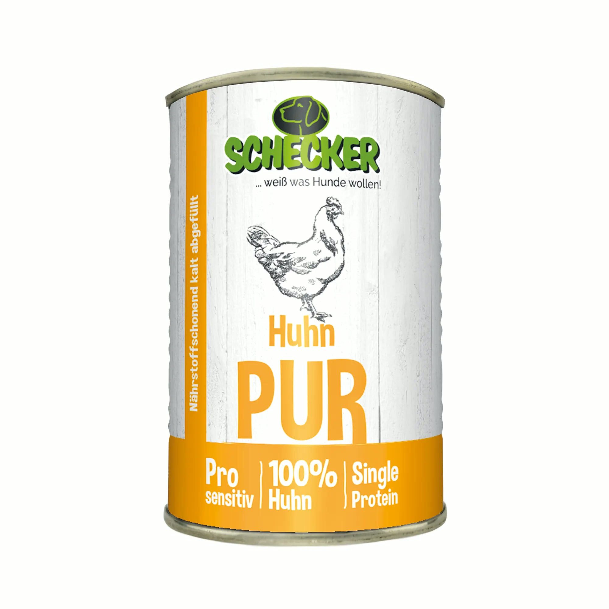 Schecker Schecker Nassfutter - Huhn PUR - 410g Huhn, Hauptfutter für: Hunde, getreidefrei, glutenfrei, Weizenfrei