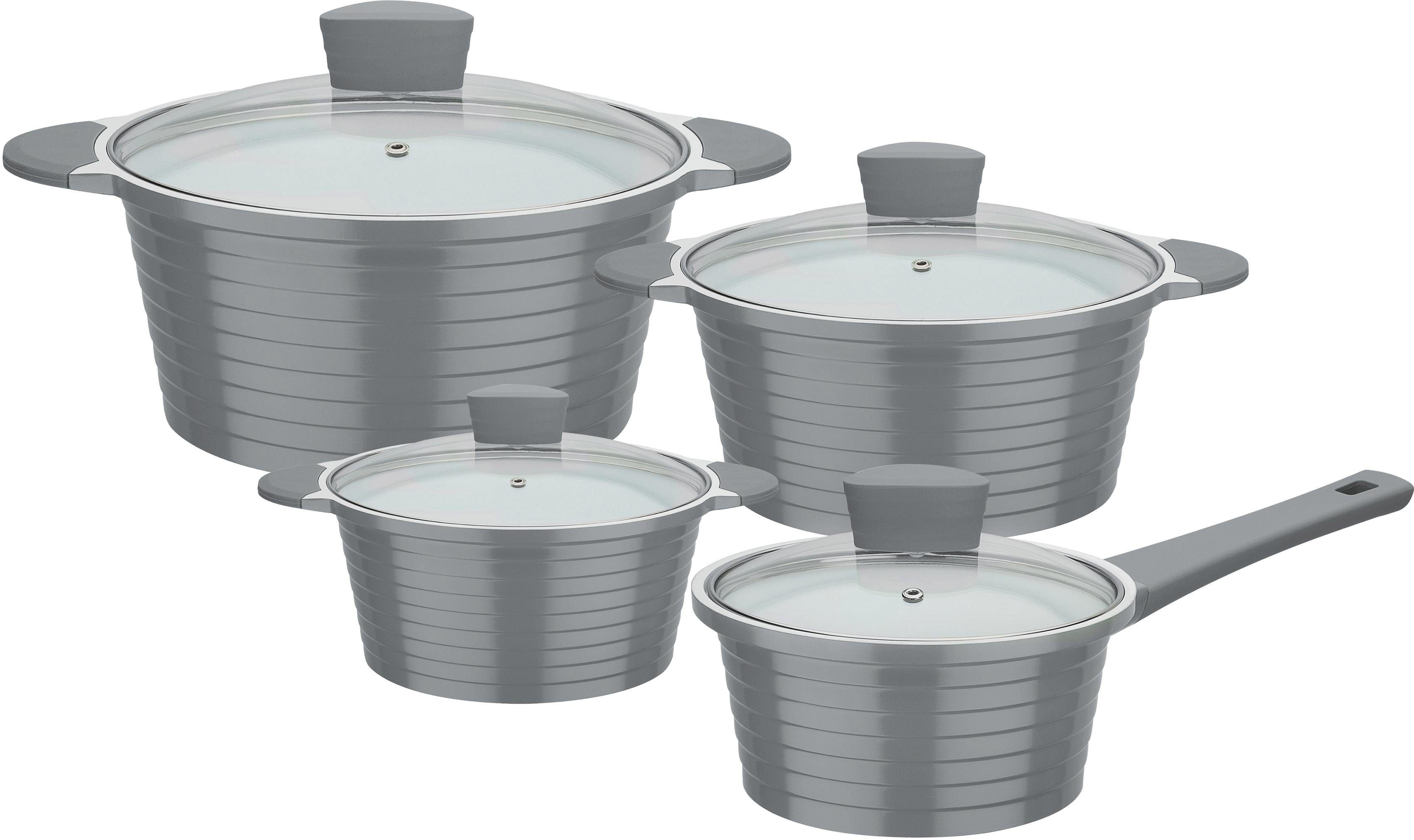 GSW Topf-Set Bolero, Aluminiumguss (Set, 8-tlg., Kochtopf 16/20/24 cm, Stielkasserolle 18 cm), Induktion