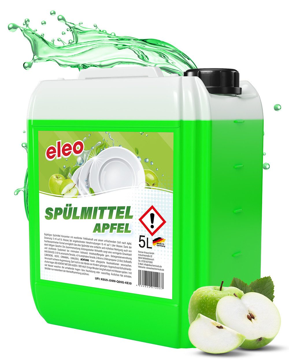 eleo Geschirrspülmittel Konzentrat mit exzellenter Fettlösekraft Geschirrspülmittel (5 l Kanister 5 l)