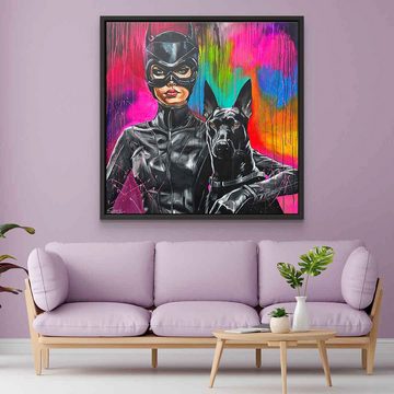 DOTCOMCANVAS® Leinwandbild Best Friend, Leinwandbild Best Friend Catwoman Malerei Dobermann schwarz Kunstdruck