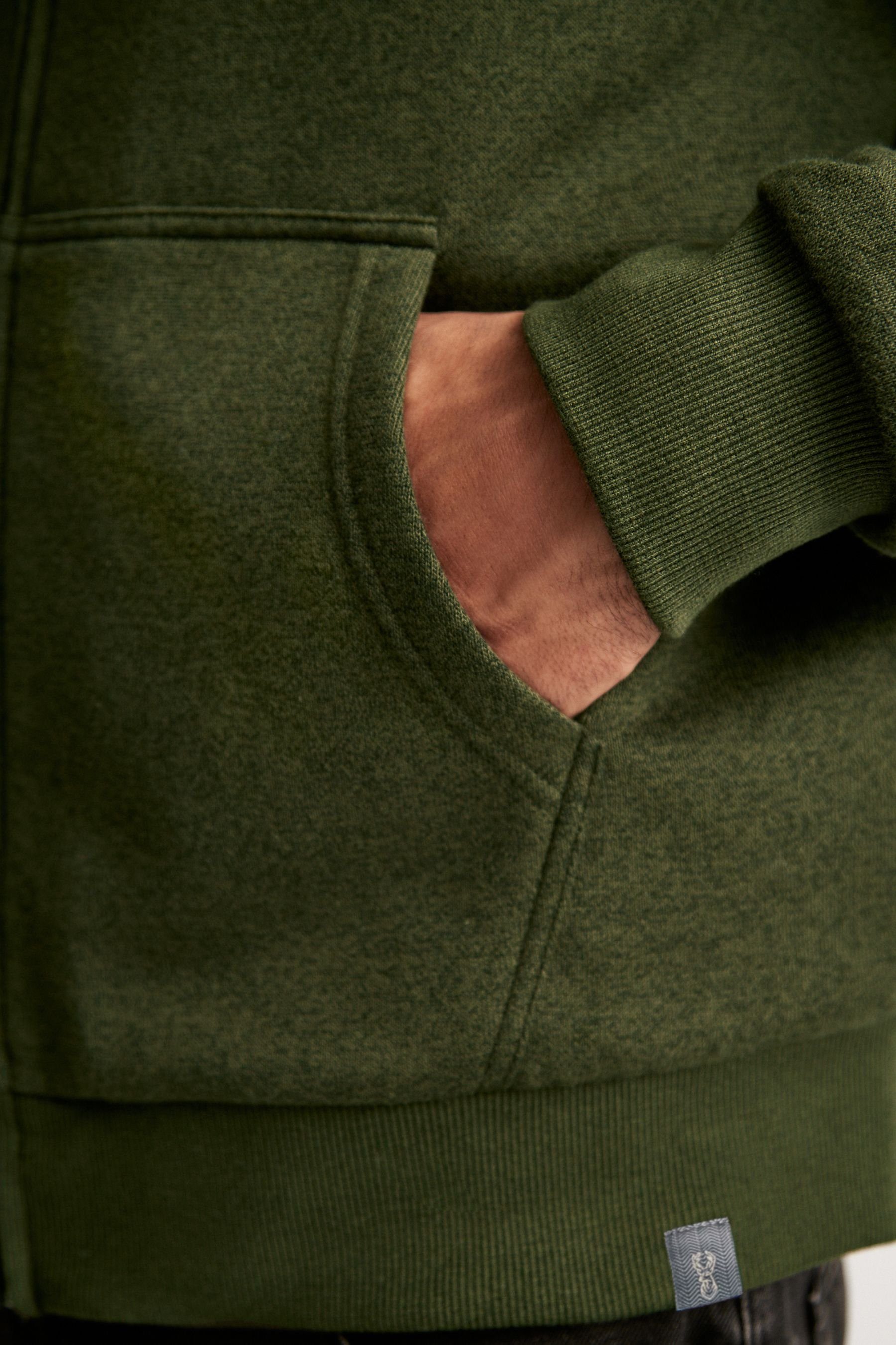Next Kapuzensweatjacke mit Green aus Reißverschluss Khaki Teddyfell Kapuzenjacke (1-tlg)